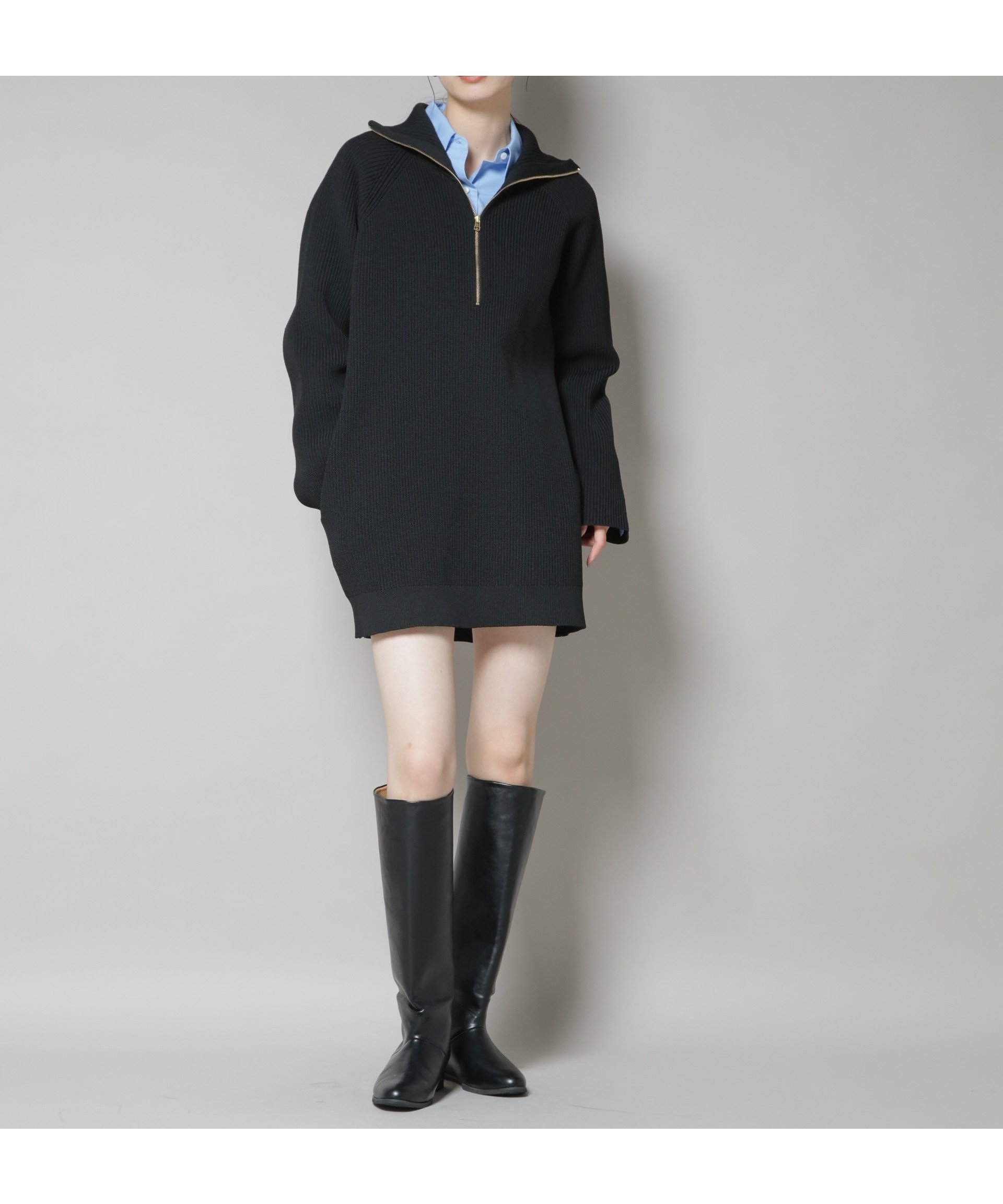 【ナノ ユニバース/nano universe】の片畦ニットハーフジップミニワンピース インテリア・キッズ・メンズ・レディースファッション・服の通販 founy(ファニー) 　ファッション　Fashion　レディースファッション　Fashion for Women　ワンピース　Dresses　ウォッシャブル　Machine Washable　畦　Ribbed Knit　今季　This Season, Current Season　ジップ　Zip, Zipper　ジャケット　Jacket, Outerwear　スリム　Slim, Slim Fit　トレンド　Trend, Trending Now　バランス　Balance, Style Balance　モダン　Modern, Contemporary　レギンス　Leggings, Stretch Pants　ロング　Long, Long-Length　A/W・秋冬　Autumn/Winter　2025年　2025　2025-2026秋冬・A/W　Autumn/Winter 2025–26 AW25–26　ブラック|ID: prp329100004647202 ipo3291000000033546234