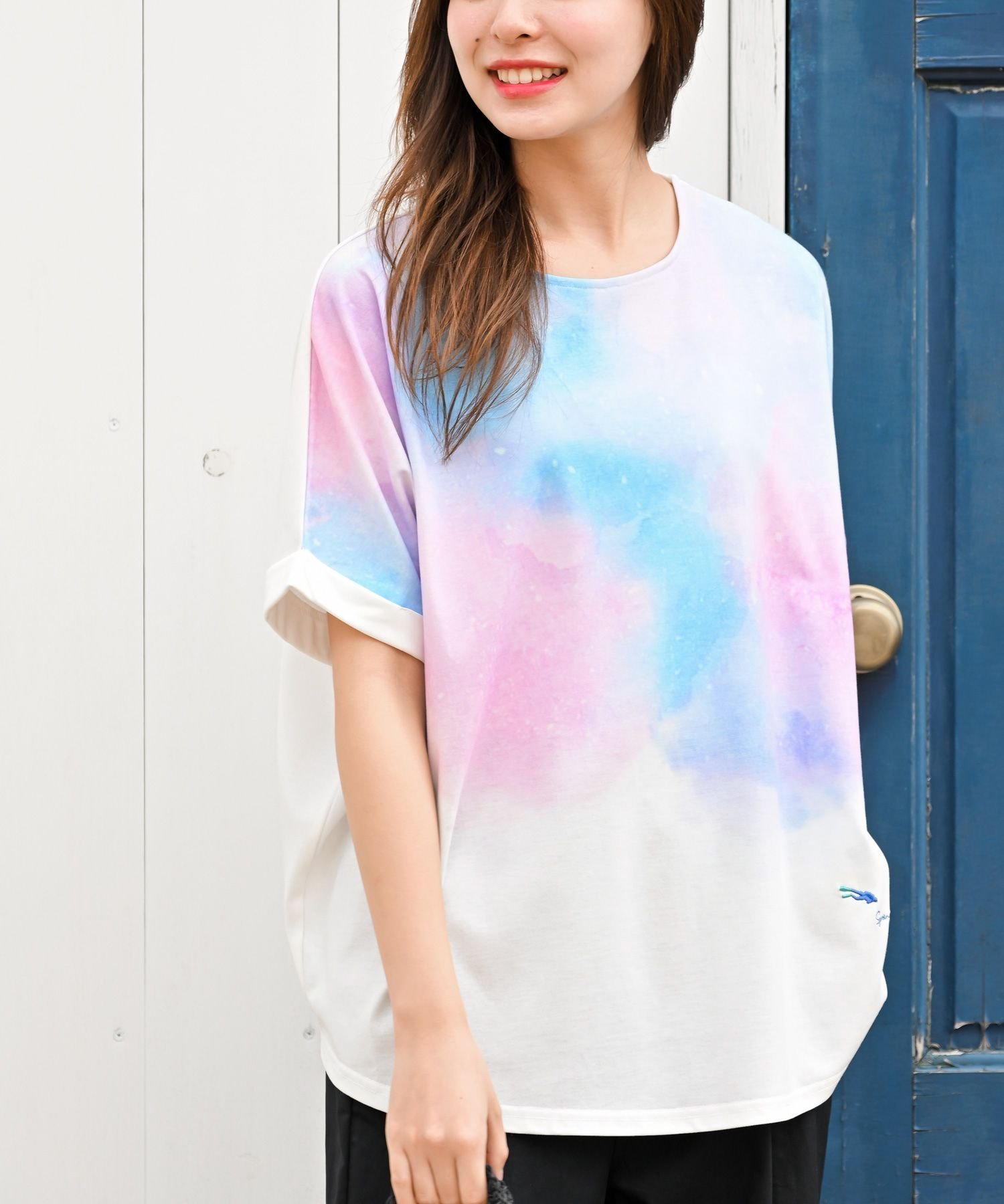 【アールピーエス/rps】のダイバーシシュウワイドTシャツ インテリア・キッズ・メンズ・レディースファッション・服の通販 founy(ファニー) 　ファッション　Fashion　レディースファッション　Fashion for Women　トップス・カットソー　Cut & Sew Tops　シャツ・ブラウス・オフィスカジュアル　Elegant Blouses & Button-Ups　ロングTシャツ・Tシャツ　Longline T-Shirts & Tees　カットソー　Cut and Sewn Top　グラデーション　Gradient, Ombre　パステル　Pastel, Soft Color　プリント　Print, Printed Pattern　リラックス　Relax, Relaxed Fit　ロールアップ　Roll-Up, Cuffed Hem　ワイド　Wide, Wide Fit　再入荷　Restock / Back in Stock　吸水　Absorbent, Quick-Dry　パープル|ID: prp329100004647213 ipo3291000000033546279