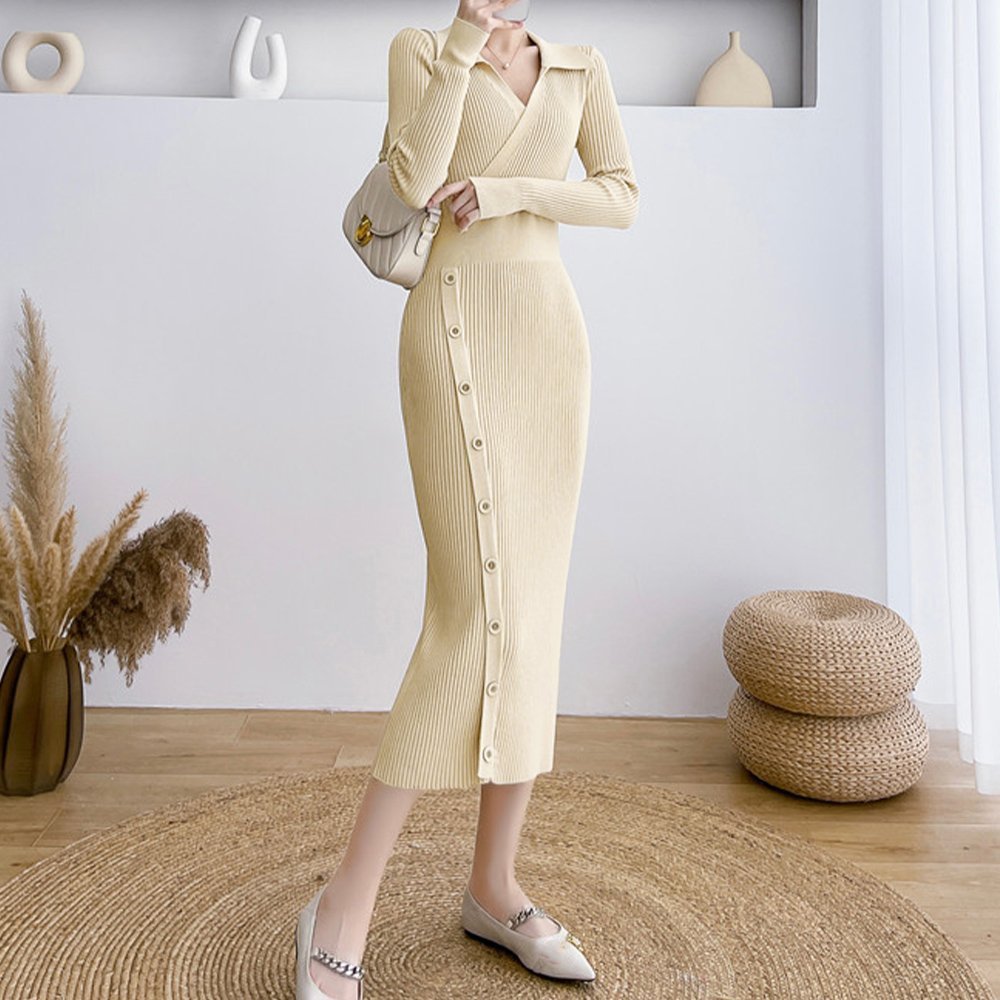 【ミニミニストア/miniministore】のカシュクールニットワンピース レディース インテリア・キッズ・メンズ・レディースファッション・服の通販 founy(ファニー) 　ファッション　Fashion　レディースファッション　Fashion for Women　ワンピース　Dresses　ニットワンピース　Knit Dresses　アクリル　Acrylic Material　エレガント 上品　Elegant　秋　Autumn　長袖　Long Sleeve, Full Sleeve　フィット　Fit, Slim Fit　フォーマル　Formal, Dressy　ベーシック　Basic, Essential　無地　Plain, Solid Color　ベージュ|ID: prp329100004647224 ipo3291000000033546329