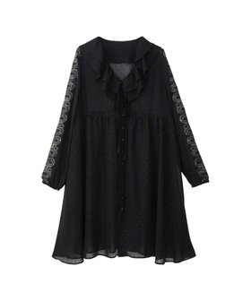 【ヒステリックグラマー/HYSTERIC GLAMOUR】のSNAKE LOOP刺繍 フリルワンピース 人気、トレンドファッション・服の通販 founy(ファニー) ファッション Fashion レディースファッション Fashion for Women ワンピース Dresses ガーリー Girly, Feminine Style スパンコール Sequins, Sequin Embellishment フリル Frill, Ruffle フロント Front, Front Design |ID:prp329100004647232