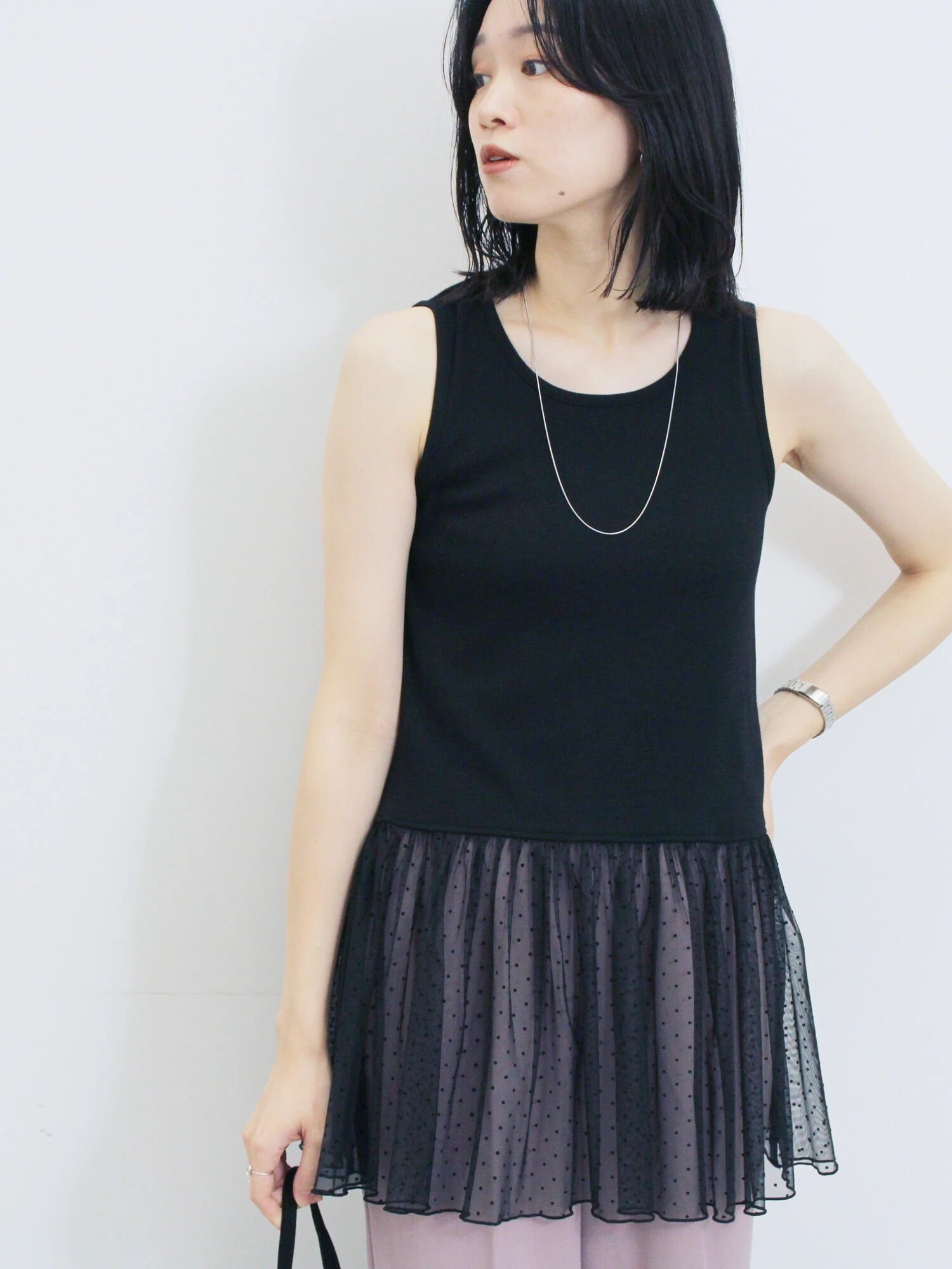 【サマンサモスモス/Samansa Mos2】のペプラムロングタンクトップ インテリア・キッズ・メンズ・レディースファッション・服の通販 founy(ファニー) 　ファッション　Fashion　レディースファッション　Fashion for Women　インナー　Innerwear　タンク　Tank Top, Sleeveless Top　ペプラム　Peplum, Flared Hem　ロング　Long, Long-Length　ブラック|ID: prp329100004647237 ipo3291000000033546428