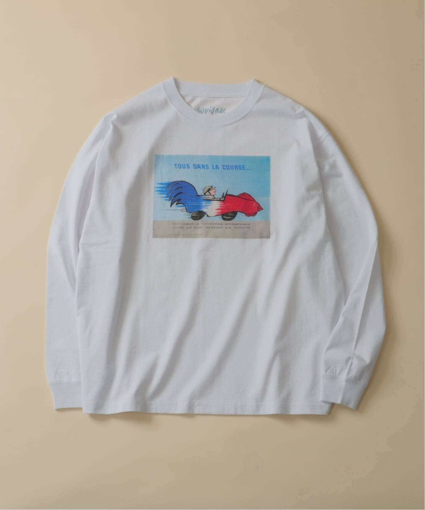【エディフィス/EDIFICE】のSAVIGNAC (サヴィニャック) 別注 French Company プリント ロングスリーブ Tシャツ インテリア・キッズ・メンズ・レディースファッション・服の通販 founy(ファニー) 　ファッション　Fashion　レディースファッション　Fashion for Women　トップス・カットソー　Cut & Sew Tops　シャツ・ブラウス・オフィスカジュアル　Elegant Blouses & Button-Ups　ロングTシャツ・Tシャツ　Longline T-Shirts & Tees　シンプル　Simple, Minimal　スリーブ　Sleeve, Long Sleeve / Short Sleeve　フランス　France, French　プリント　Print, Printed Pattern　別注　Limited Edition, Custom Order　モチーフ　Motif, Design Theme　ロング　Long, Long-Length　ワーク　Workwear, Utility Style　おすすめ　Recommended / Our Picks　2025年　2025　2025-2026秋冬・A/W　Autumn/Winter 2025–26 AW25–26　ホワイト B|ID: prp329100004647267 ipo3291000000033546544