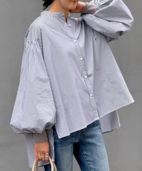 【ビアズリー/BEARDSLEY】のソデリブフレアシャツ 人気、トレンドファッション・服の通販 founy(ファニー) ファッション Fashion レディースファッション Fashion for Women トップス・カットソー Cut & Sew Tops シャツ・ブラウス・オフィスカジュアル Elegant Blouses & Button-Ups おすすめ Recommended / Our Picks スタンド Stand Collar, Upright Stand ストライプ Stripe, Striped Pattern ポンチョ Poncho, Cape Style リブニット Rib Knit, Ribbed Knit |ID:prp329100004647285
