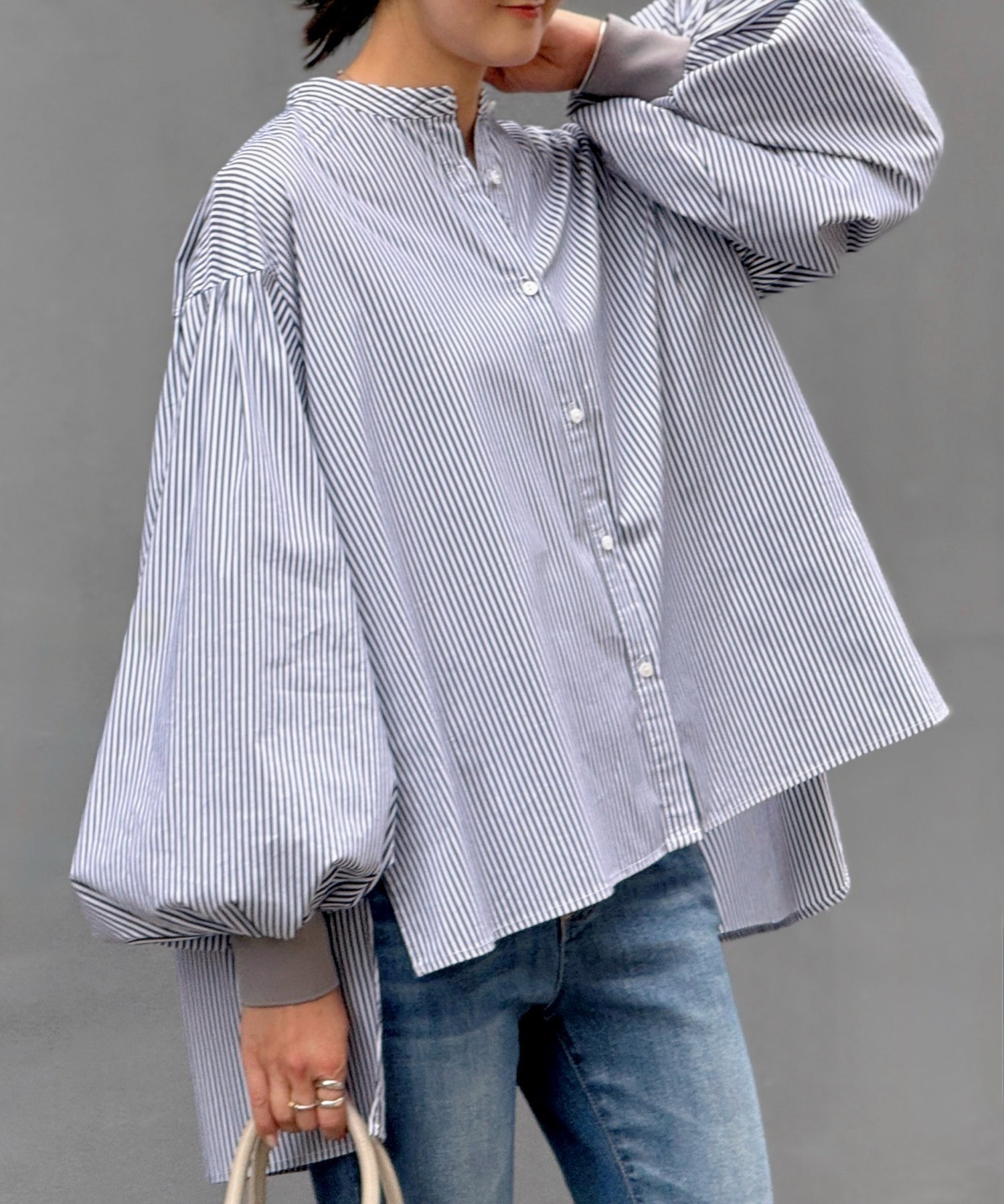 【ビアズリー/BEARDSLEY】のソデリブフレアシャツ インテリア・キッズ・メンズ・レディースファッション・服の通販 founy(ファニー) 　ファッション　Fashion　レディースファッション　Fashion for Women　トップス・カットソー　Cut & Sew Tops　シャツ・ブラウス・オフィスカジュアル　Elegant Blouses & Button-Ups　おすすめ　Recommended / Our Picks　スタンド　Stand Collar, Upright Stand　ストライプ　Stripe, Striped Pattern　ポンチョ　Poncho, Cape Style　リブニット　Rib Knit, Ribbed Knit　ネイビー|ID: prp329100004647285 ipo3291000000033546728