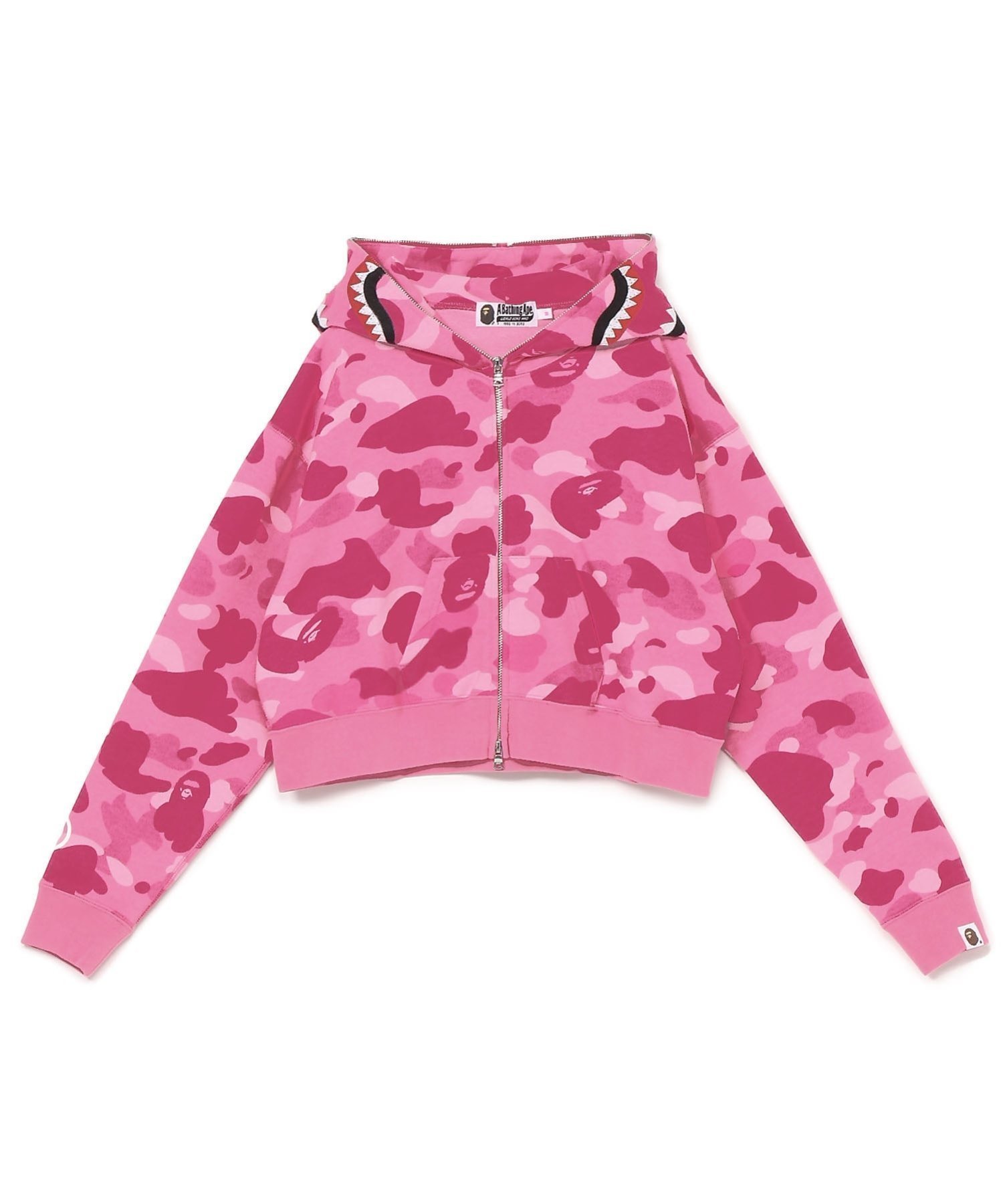 【ア ベイシング エイプ/A BATHING APE】のCOLOR CAMO CRYSTAL STONE SHARK CROPPED FULL ZIP HOODIE L インテリア・キッズ・メンズ・レディースファッション・服の通販 founy(ファニー) 　ファッション　Fashion　レディースファッション　Fashion for Women　クリスタル　Crystal, Swarovski　クロップド　Cropped, Short Length　ストーン　Stone, Gem-Like　プリント　Print, Printed Pattern　モチーフ　Motif, Design Theme　無地　Plain, Solid Color　PINK|ID: prp329100004647297 ipo3291000000033546833