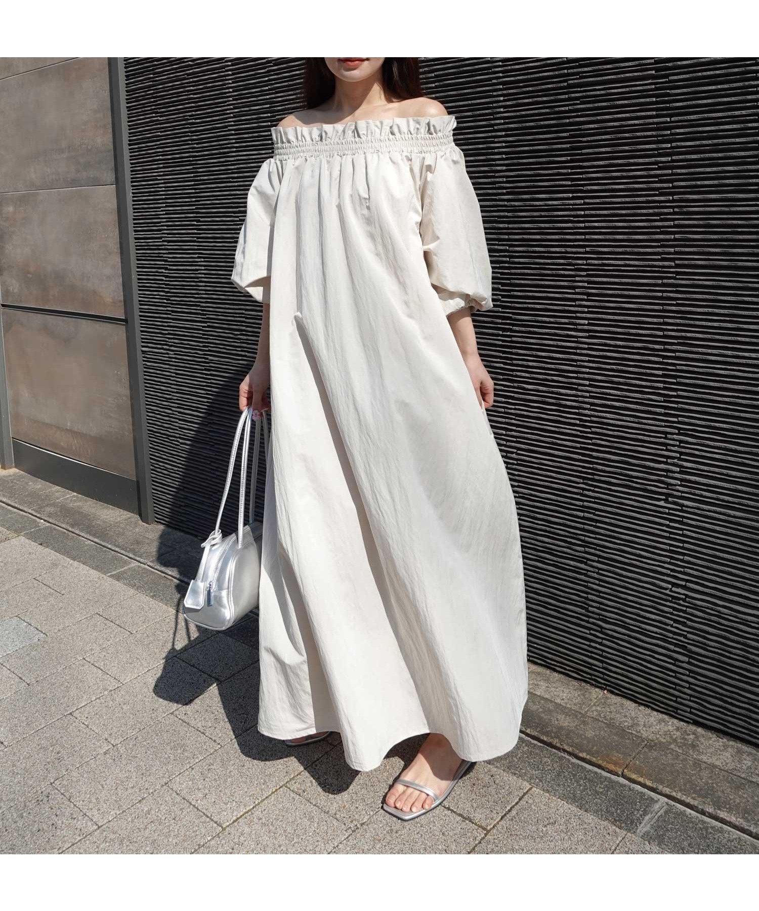 【コーナーズ/CORNERS】のナイロンタフタオフショルワンピース インテリア・キッズ・メンズ・レディースファッション・服の通販 founy(ファニー) 　ファッション　Fashion　レディースファッション　Fashion for Women　ワンピース　Dresses　エクリュ|ID: prp329100004647315 ipo3291000000033547070
