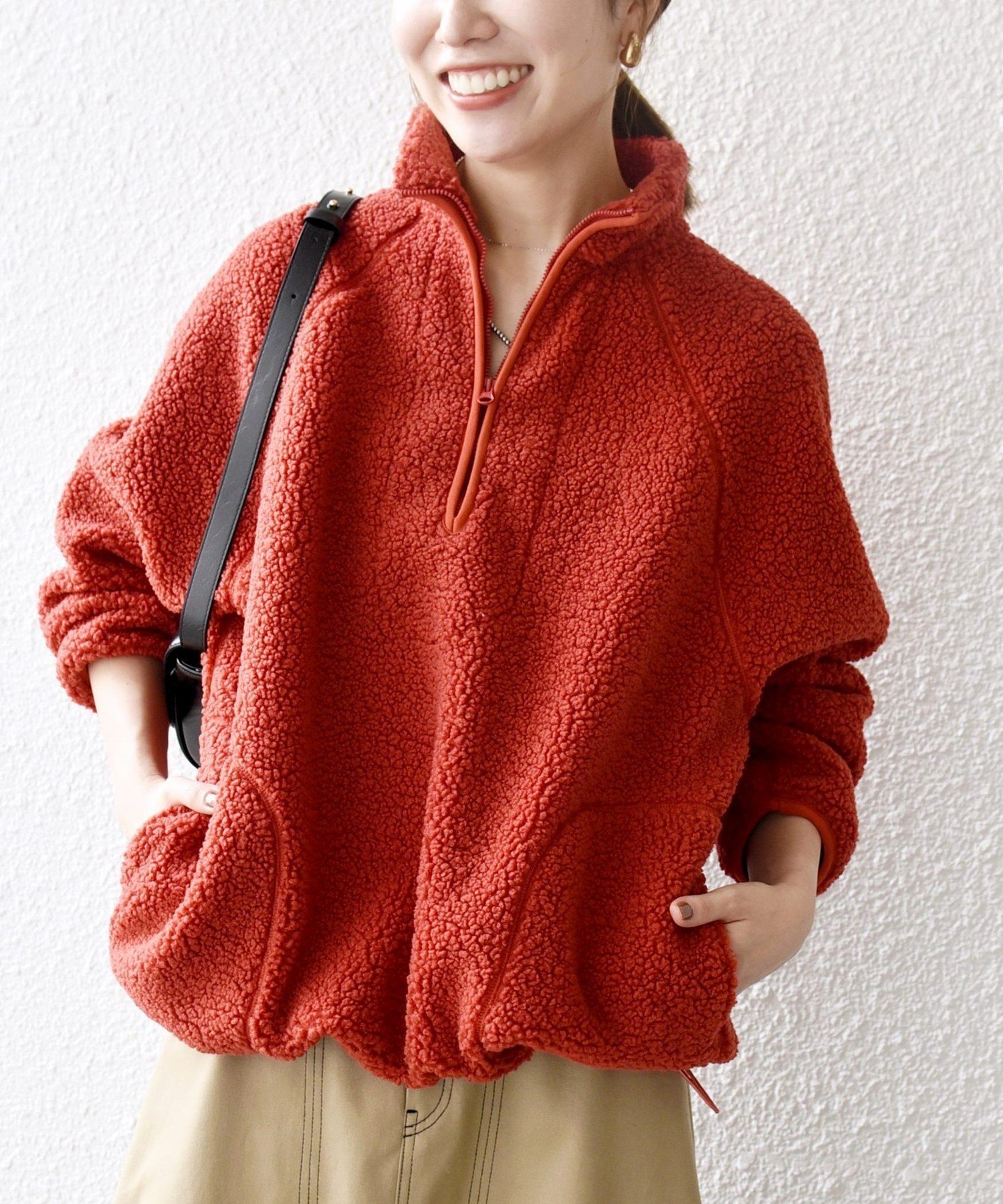 【シップス フォー ウィメン/SHIPS】のSHIPS any 洗濯機可能 ボア フリース ハーフジップ プルオーバー インテリア・キッズ・メンズ・レディースファッション・服の通販 founy(ファニー) 　ファッション　Fashion　レディースファッション　Fashion for Women　トップス・カットソー　Cut & Sew Tops　カジュアルプルオーバー・ニットトップス　Pullovers & Knit Tops / Casual Pullovers　2025年　2025　2025-2026秋冬・A/W　Autumn/Winter 2025–26 AW25–26　インナー　Innerwear　スタンド　Stand Collar, Upright Stand　デニム　Denim, Jeans Material　フェミニン　Feminine, Girly　ボトム　Bottoms, Lower Wear　ボンディング　Bonding, Bonded Fabric　エレガント 上品　Elegant　洗える　Machine Washable　防寒　Cold Protection, Winter-Ready　レッド|ID: prp329100004647320 ipo3291000000033846109