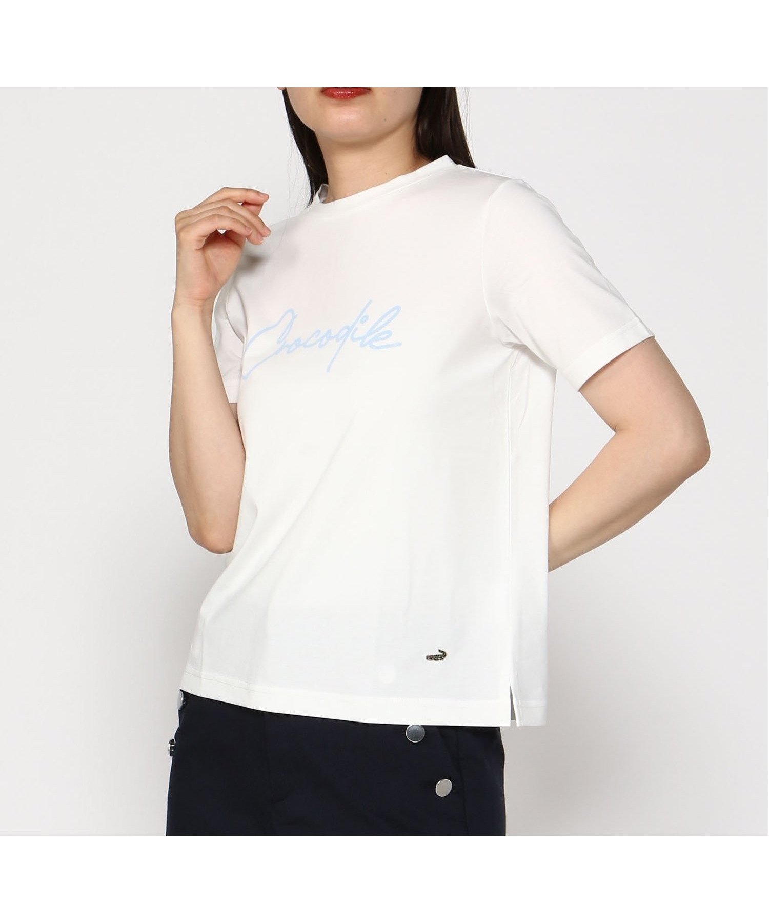 【クロコダイル/CROCODILE】のCROCODILE/プレーティング天竺 ロゴ Tシャツ インテリア・キッズ・メンズ・レディースファッション・服の通販 founy(ファニー) 　ファッション　Fashion　レディースファッション　Fashion for Women　トップス・カットソー　Cut & Sew Tops　シャツ・ブラウス・オフィスカジュアル　Elegant Blouses & Button-Ups　ロングTシャツ・Tシャツ　Longline T-Shirts & Tees　プリント　Print, Printed Pattern　エレガント 上品　Elegant　半袖　Short Sleeve, Half Sleeve　無地　Plain, Solid Color　ホワイト|ID: prp329100004647326 ipo3291000000033547219
