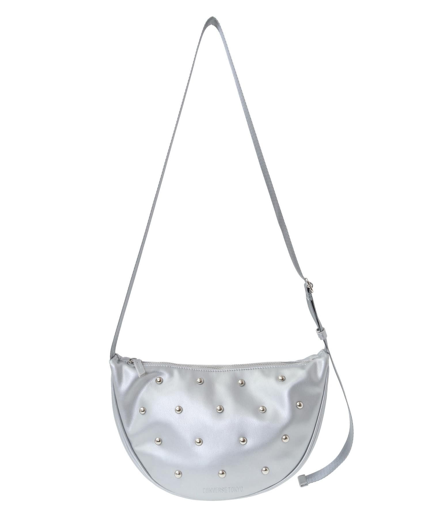 【コンバーストウキョウ/CONVERSE TOKYO】のSTUDS MOON SHOULDER BAG インテリア・キッズ・メンズ・レディースファッション・服の通販 founy(ファニー) 　ファッション　Fashion　レディースファッション　Fashion for Women　バッグ　Bags　おすすめ　Recommended / Our Picks　ギフト プレゼント　Gift / Present　サークル　Circle, Round Design　ショルダー　Shoulder, Shoulder Strap　スタッズ　Studs, Metal Accents　ハーフ　Half, Half-Length　ポケット　Pocket, Pocket Detail　エレガント 上品　Elegant　財布　Wallet, Purse　シルバー|ID: prp329100004647341 ipo3291000000033547416