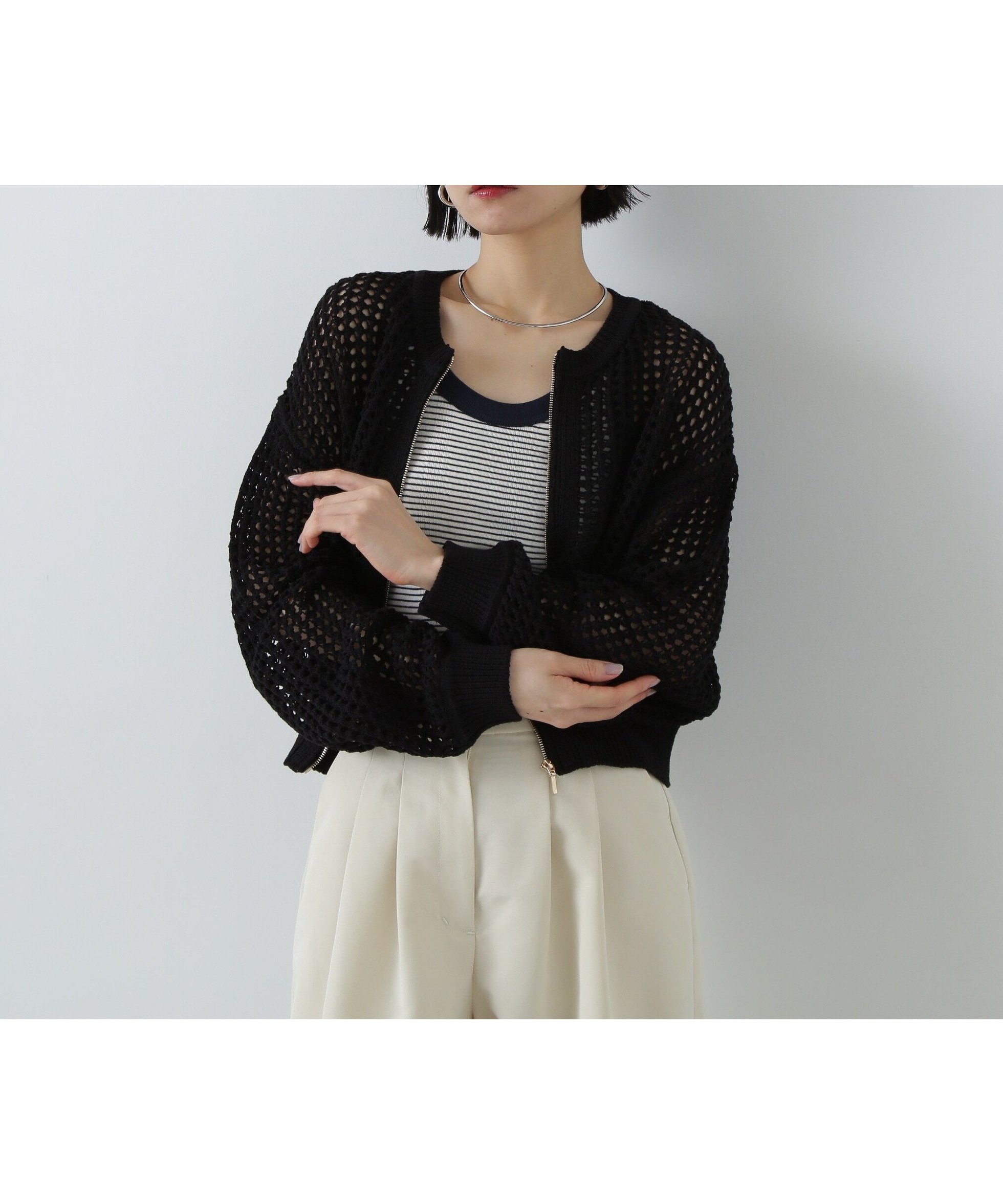 【エヌ ナチュラルビューティーベーシック/N.Natural Beauty basic】のメッシュZIPニットカーディガン インテリア・キッズ・メンズ・レディースファッション・服の通販 founy(ファニー) 　ファッション　Fashion　レディースファッション　Fashion for Women　トップス・カットソー　Cut & Sew Tops　ニット　Knit Tops & Sweaters　カーディガン・羽織り　Layered Style Cardigans　カーディガン　Cardigan, Knitwear　ショルダー　Shoulder, Shoulder Strap　ジップ　Zip, Zipper　ドロップ　Drop Shoulder, Dropped Style　ブラウジング　Blouson Silhouette, Cinched Waist　メッシュ　Mesh, Net Fabric　ブラック|ID: prp329100004647374 ipo3291000000033547872