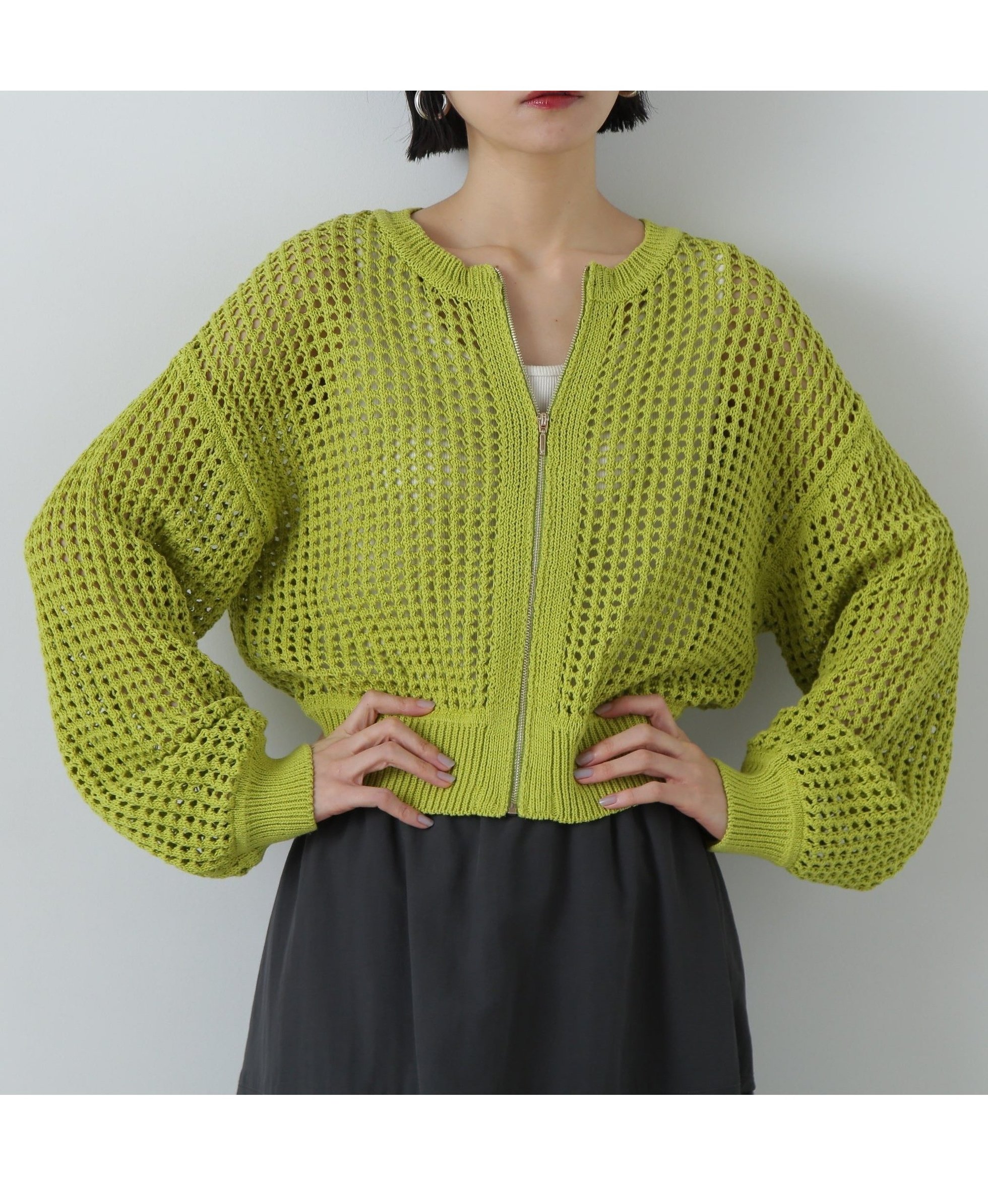【エヌ ナチュラルビューティーベーシック/N.Natural Beauty basic】のメッシュZIPニットカーディガン インテリア・キッズ・メンズ・レディースファッション・服の通販 founy(ファニー) 　ファッション　Fashion　レディースファッション　Fashion for Women　トップス・カットソー　Cut & Sew Tops　ニット　Knit Tops & Sweaters　カーディガン・羽織り　Layered Style Cardigans　カーディガン　Cardigan, Knitwear　ショルダー　Shoulder, Shoulder Strap　ジップ　Zip, Zipper　ドロップ　Drop Shoulder, Dropped Style　ブラウジング　Blouson Silhouette, Cinched Waist　メッシュ　Mesh, Net Fabric　ライトグリーン|ID: prp329100004647374 ipo3291000000033547875