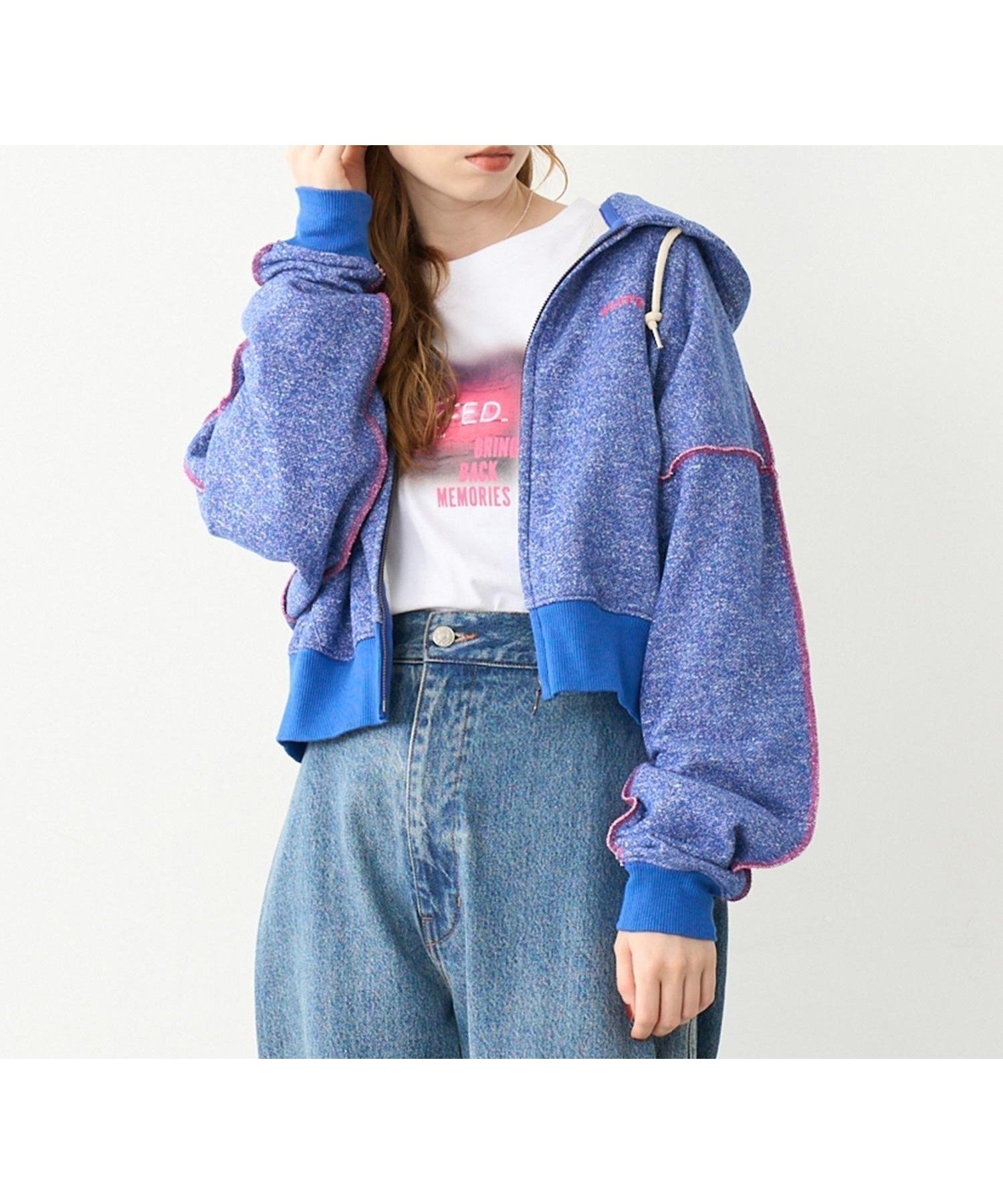 【ミルクフェド/MILKFED.】のOVERLOCK STICHED ZIP UP HOODIE インテリア・キッズ・メンズ・レディースファッション・服の通販 founy(ファニー) 　ファッション　Fashion　レディースファッション　Fashion for Women　シンプル　Simple, Minimal　スウェット / スエット　Sweatshirt, Sweatwear　パーカー　Hoodie, Parka　BLUE|ID: prp329100004647473 ipo3291000000033548886