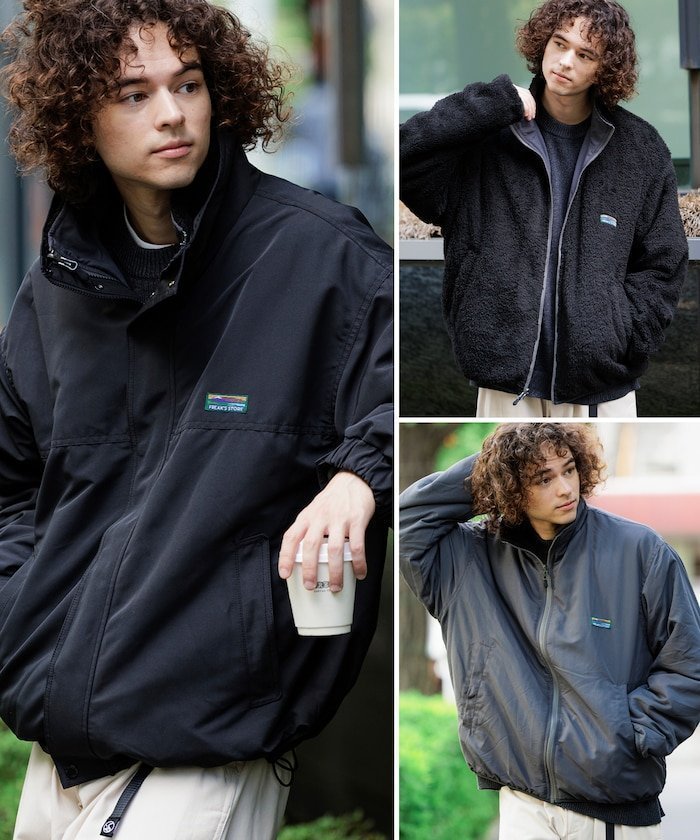 【フリークスストア/FREAK'S STORE】のリバーシブルライナーセット 4way スタンドカラー ブルゾン / ナイロンフリース ライナーセット / 2枚セット 【限定展開】 25AW インテリア・キッズ・メンズ・レディースファッション・服の通販 founy(ファニー) 　ファッション　Fashion　メンズファッション　Fashion for Men　ヴィンテージ　Vintage Style　カットソー　Cut and Sewn Top　カーゴパンツ　Cargo Pants, Utility Pants　今季　This Season, Current Season　シンプル　Simple, Minimal　スタンド　Stand Collar, Upright Stand　スラックス　Slacks, Dress Pants　デニム　Denim, Jeans Material　トレンド　Trend, Trending Now　ドローコード　Drawcord, Drawstring Cord　定番　Standard, Basic Item　ビッグ　Big, Oversized　ブルゾン　Blouson, Bomber Jacket　ボトム　Bottoms, Lower Wear　防寒　Cold Protection, Winter-Ready　ライナー　Liner, Inner Layer　リバーシブル　Reversible, Two-Sided　ワイド　Wide, Wide Fit　ワンポイント　One Point, Statement Accent　A/W・秋冬　Autumn/Winter　冬　Winter / This Winter　おすすめ　Recommended / Our Picks　2025年　2025　2025-2026秋冬・A/W　Autumn/Winter 2025–26 AW25–26　ブラック|ID: prp329100004647477 ipo3291000000033548905
