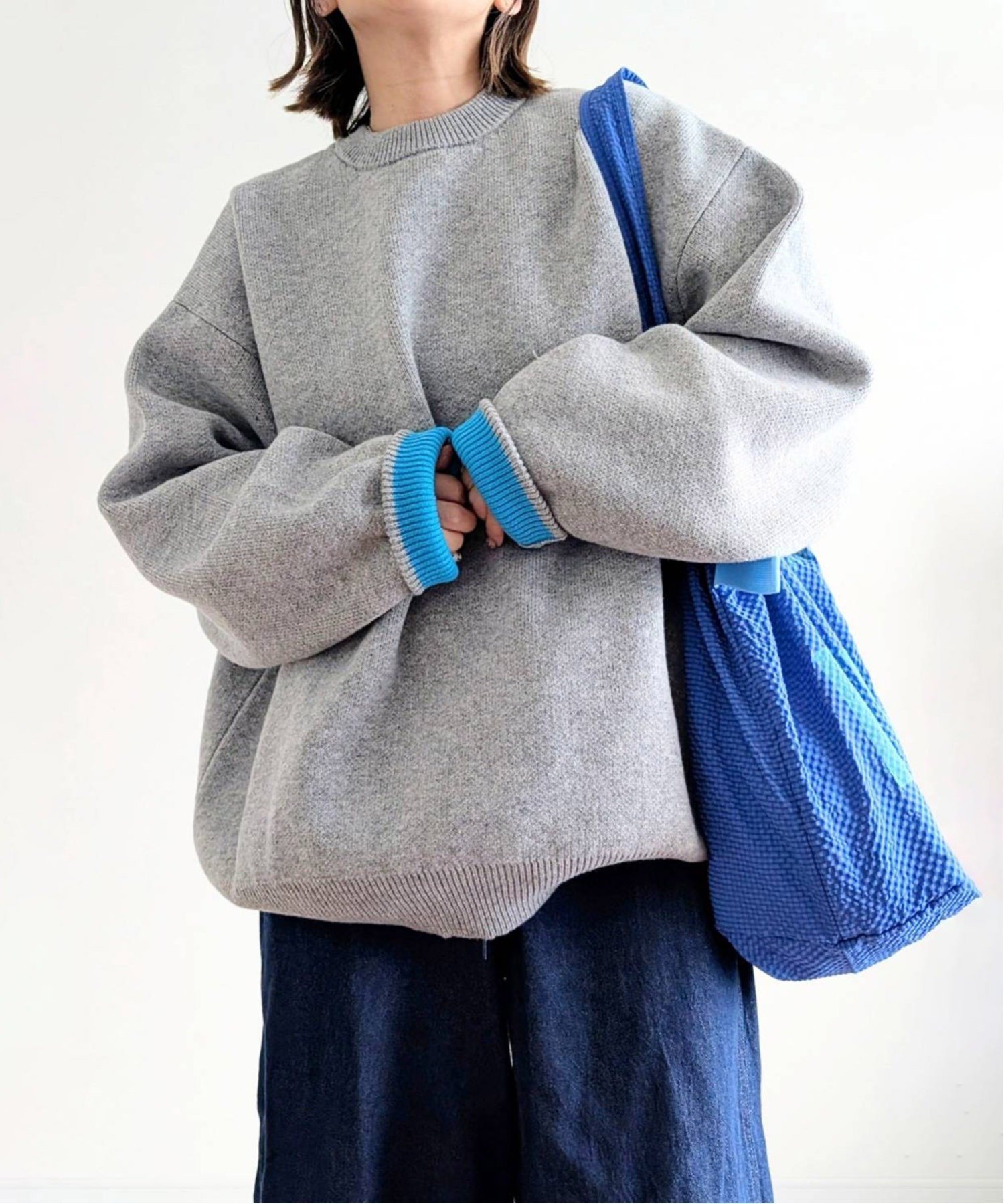 【ノッチ/notch】の【 notch. by yui 】バイカラージャガードニット インテリア・キッズ・メンズ・レディースファッション・服の通販 founy(ファニー) 　ファッション　Fashion　レディースファッション　Fashion for Women　トップス・カットソー　Cut & Sew Tops　ニット　Knit Tops & Sweaters　コラボ　Collaboration, Collab　シンプル　Simple, Minimal　デニム　Denim, Jeans Material　人気　Popular, Best Seller　ビッグ　Big, Oversized　リラックス　Relax, Relaxed Fit　ワイド　Wide, Wide Fit　2025年　2025　2025-2026秋冬・A/W　Autumn/Winter 2025–26 AW25–26　グレー|ID: prp329100004647549 ipo3291000000033549514