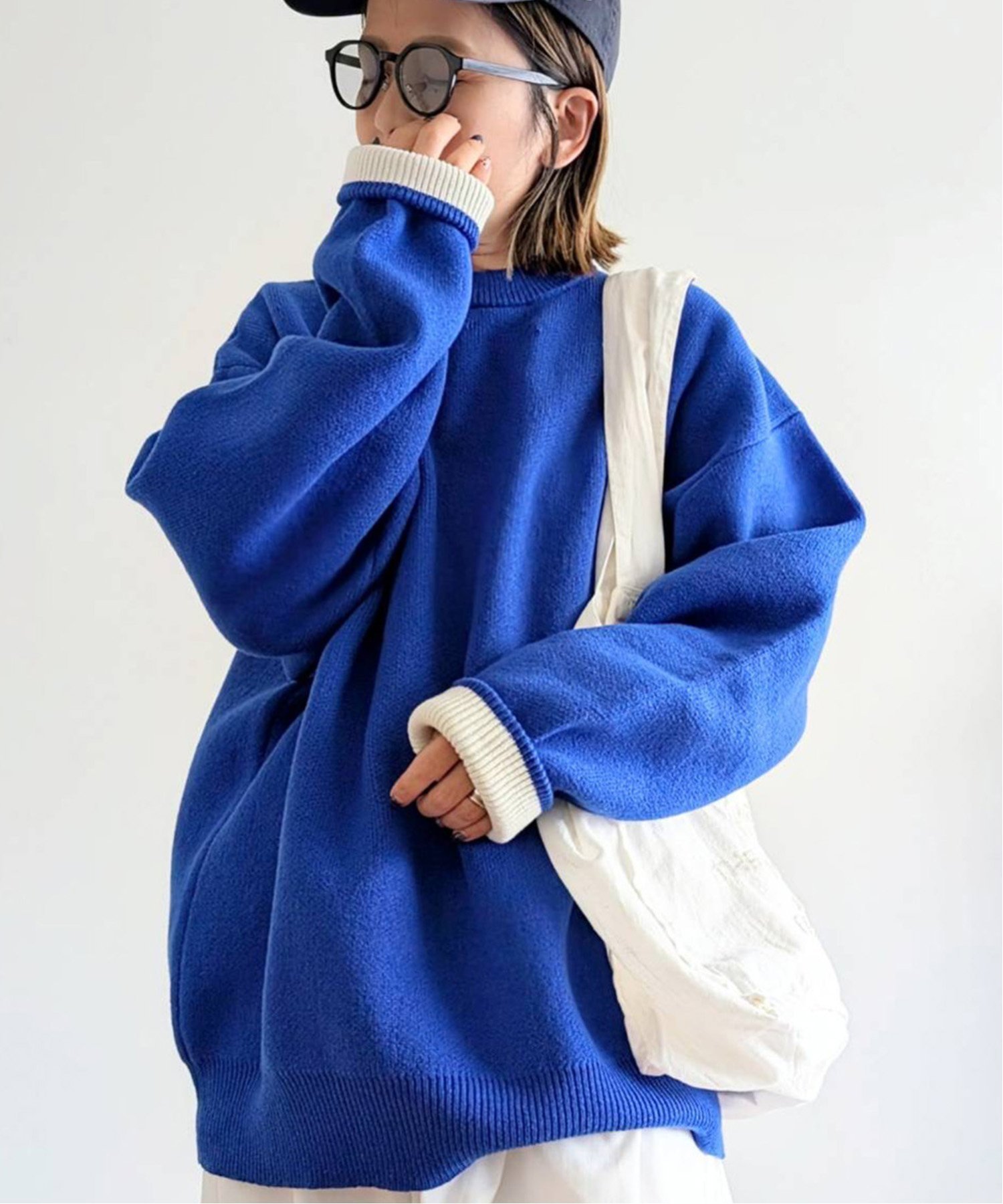 【ノッチ/notch】の【 notch. by yui 】バイカラージャガードニット インテリア・キッズ・メンズ・レディースファッション・服の通販 founy(ファニー) 　ファッション　Fashion　レディースファッション　Fashion for Women　トップス・カットソー　Cut & Sew Tops　ニット　Knit Tops & Sweaters　コラボ　Collaboration, Collab　シンプル　Simple, Minimal　デニム　Denim, Jeans Material　人気　Popular, Best Seller　ビッグ　Big, Oversized　リラックス　Relax, Relaxed Fit　ワイド　Wide, Wide Fit　2025年　2025　2025-2026秋冬・A/W　Autumn/Winter 2025–26 AW25–26　ブルー|ID: prp329100004647549 ipo3291000000033549515