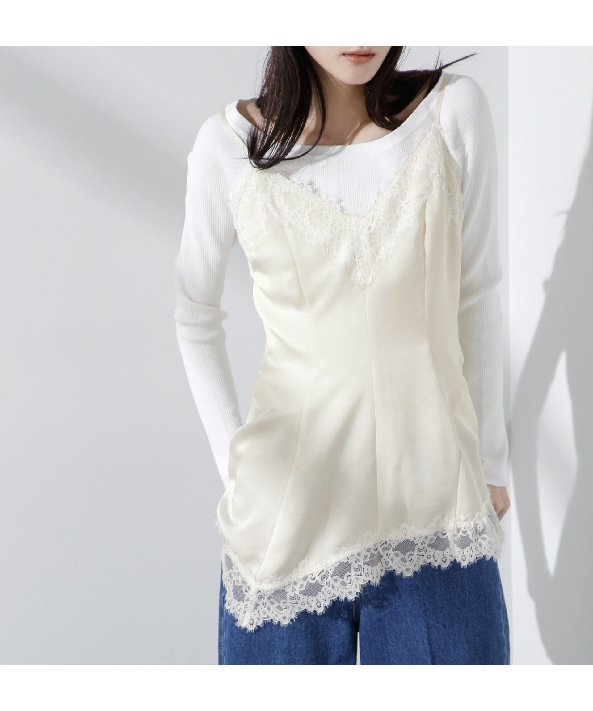 【ナノ ユニバース/nano universe】のアシンメトリーレースミニワンピース インテリア・キッズ・メンズ・レディースファッション・服の通販 founy(ファニー) 　ファッション　Fashion　レディースファッション　Fashion for Women　ワンピース　Dresses　ウォッシャブル　Machine Washable　キャミソール　Camisole, Spaghetti Strap Top　サテン　Satin, Glossy Fabric　デニム　Denim, Jeans Material　ランジェリー　Lingerie, Intimate Wear　おすすめ　Recommended / Our Picks　夏　Summer　エレガント 上品　Elegant　2025年　2025　2025春夏・S/S　Spring/Summer 2025 SS25　アイボリー7|ID: prp329100004647559 ipo3291000000033549619