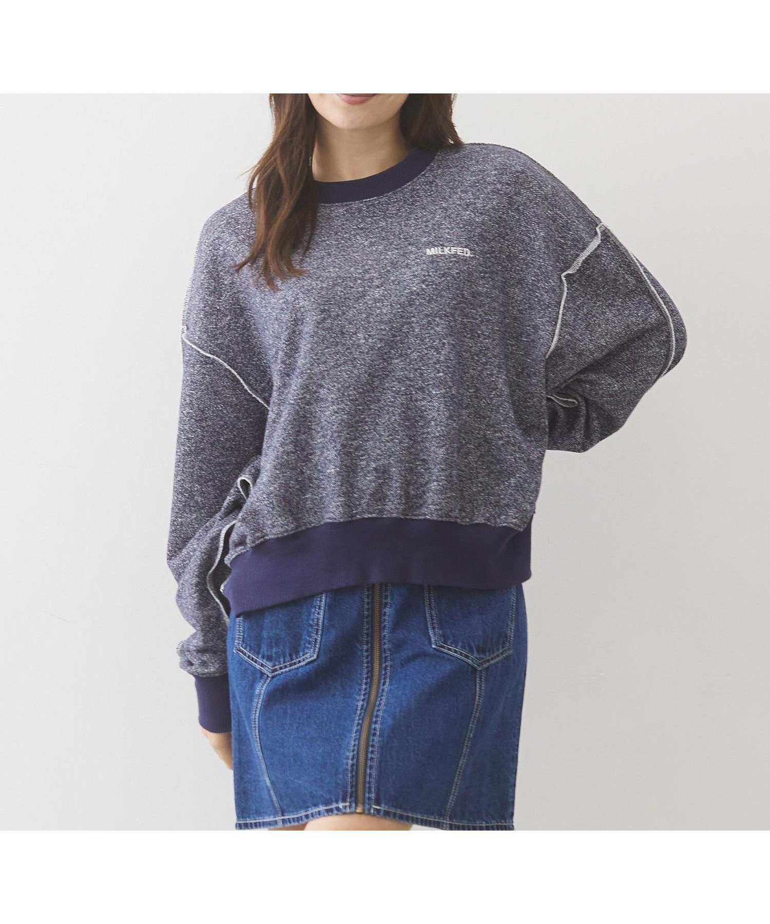 【ミルクフェド/MILKFED.】のOVERLOCK STICHED SWEAT TOP インテリア・キッズ・メンズ・レディースファッション・服の通販 founy(ファニー) 　ファッション　Fashion　レディースファッション　Fashion for Women　トップス・カットソー　Cut & Sew Tops　レディースパーカー・カジュアルフーディー　Casual Hoodies & Sweatshirts　スウェット・クルーネックトップス　Sweatshirts & Crewnecks / Relaxed Fit Sweat Tops　シンプル　Simple, Minimal　スウェット / スエット　Sweatshirt, Sweatwear　ベーシック　Basic, Essential　NAVY|ID: prp329100004647588 ipo3291000000033549829
