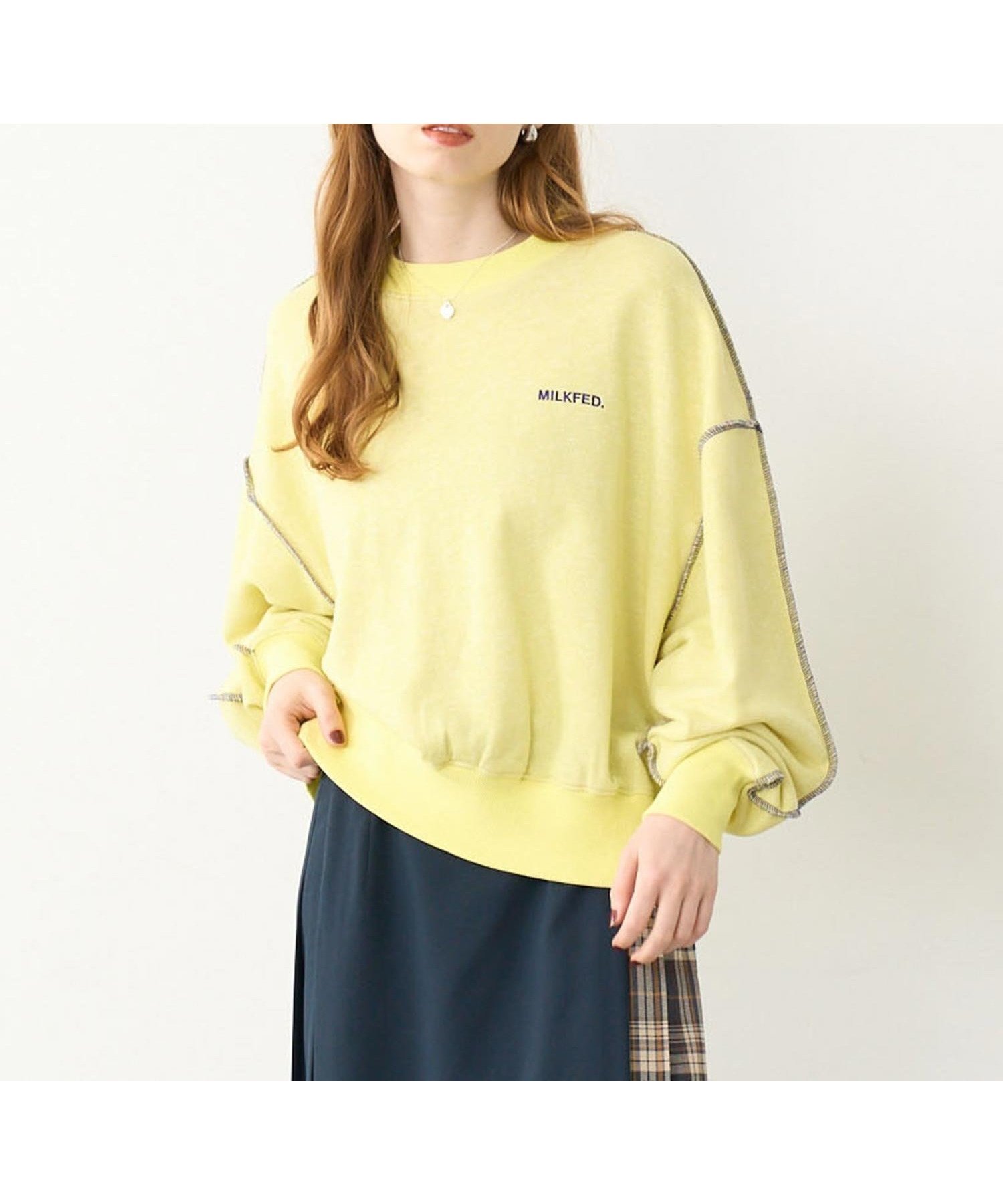 【ミルクフェド/MILKFED.】のOVERLOCK STICHED SWEAT TOP インテリア・キッズ・メンズ・レディースファッション・服の通販 founy(ファニー) 　ファッション　Fashion　レディースファッション　Fashion for Women　トップス・カットソー　Cut & Sew Tops　レディースパーカー・カジュアルフーディー　Casual Hoodies & Sweatshirts　スウェット・クルーネックトップス　Sweatshirts & Crewnecks / Relaxed Fit Sweat Tops　シンプル　Simple, Minimal　スウェット / スエット　Sweatshirt, Sweatwear　ベーシック　Basic, Essential　YELLOW|ID: prp329100004647588 ipo3291000000033549830
