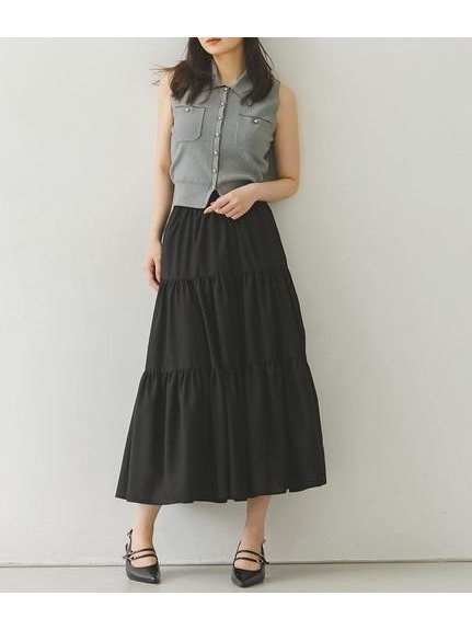 【スナイデル/SNIDEL】のニットベスト×ティアードスカートセット インテリア・キッズ・メンズ・レディースファッション・服の通販 founy(ファニー) 　ファッション　Fashion　レディースファッション　Fashion for Women　アウター　Coat / Outerwear Collection　スカート　Skirts　ティアードスカート　Tiered Skirts　ウェーブ　Wavy Pattern　エレガント 上品　Elegant　シアー　Sheer, See-Through　ストレート　Straight, Straight Cut　セットアップ　Set-Up, Coordinated Outfit　ティアード　Tiered, Tiered Style　ティアードスカート　Tiered Skirt, Flounced Skirt　トレンド　Trend, Trending Now　ベスト　Vest, Waistcoat　ボーダー　Border, Stripe　ポケット　Pocket, Pocket Detail　メタル　Metal, Metal Parts　楽ちん　Easy Fit, Comfortable　おすすめ　Recommended / Our Picks　BORDER[933]|ID: prp329100004647625 ipo3291000000033550159