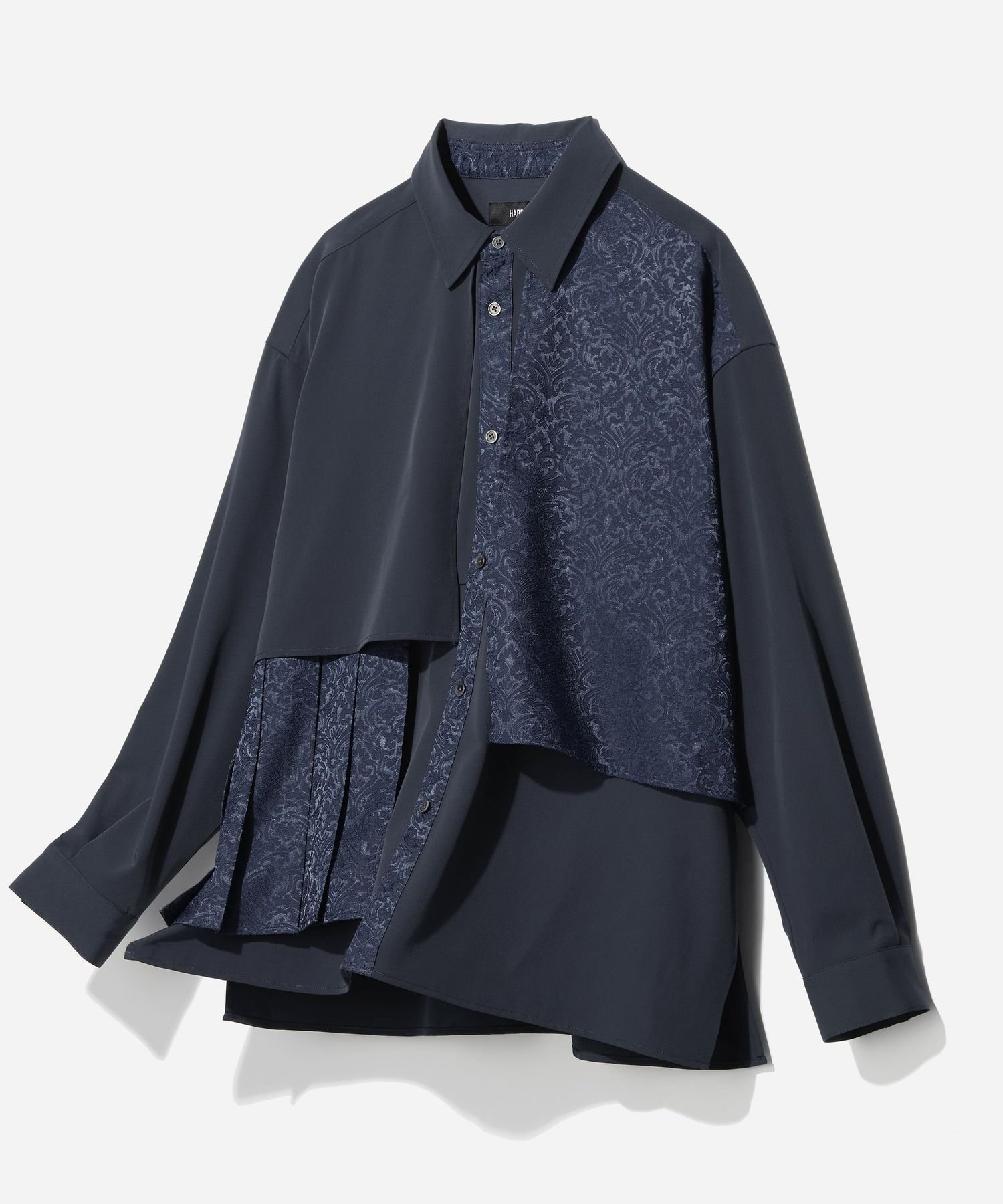 【ハレ/HARE / MEN】のジャガードプリーツフラシシャツ インテリア・キッズ・メンズ・レディースファッション・服の通販 founy(ファニー) 　ファッション　Fashion　メンズファッション　Fashion for Men　アシンメトリー　Asymmetrical Style　バランス　Balance, Style Balance　フロント　Front, Front Design　プリーツ　Pleats, Pleated　ボックス　Boxy, Box Shape　エレガント 上品　Elegant　ネイビー84|ID: prp329100004647635 ipo3291000000033550290