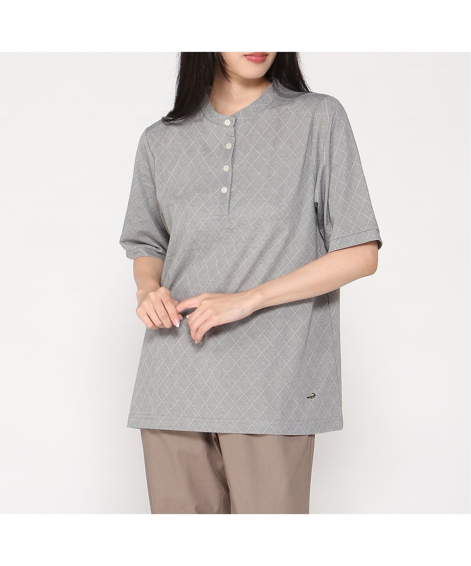 【クロコダイル/CROCODILE】のバンドカラー アーガイル カットソー インテリア・キッズ・メンズ・レディースファッション・服の通販 founy(ファニー) 　ファッション　Fashion　レディースファッション　Fashion for Women　トップス・カットソー　Cut & Sew Tops　カットソー・ベーシックTシャツ　Cut-and-Sewn Tops / Stretch Tees & Basics　カットソー　Cut and Sewn Top　エレガント 上品　Elegant　グレー|ID: prp329100004647642 ipo3291000000033550351