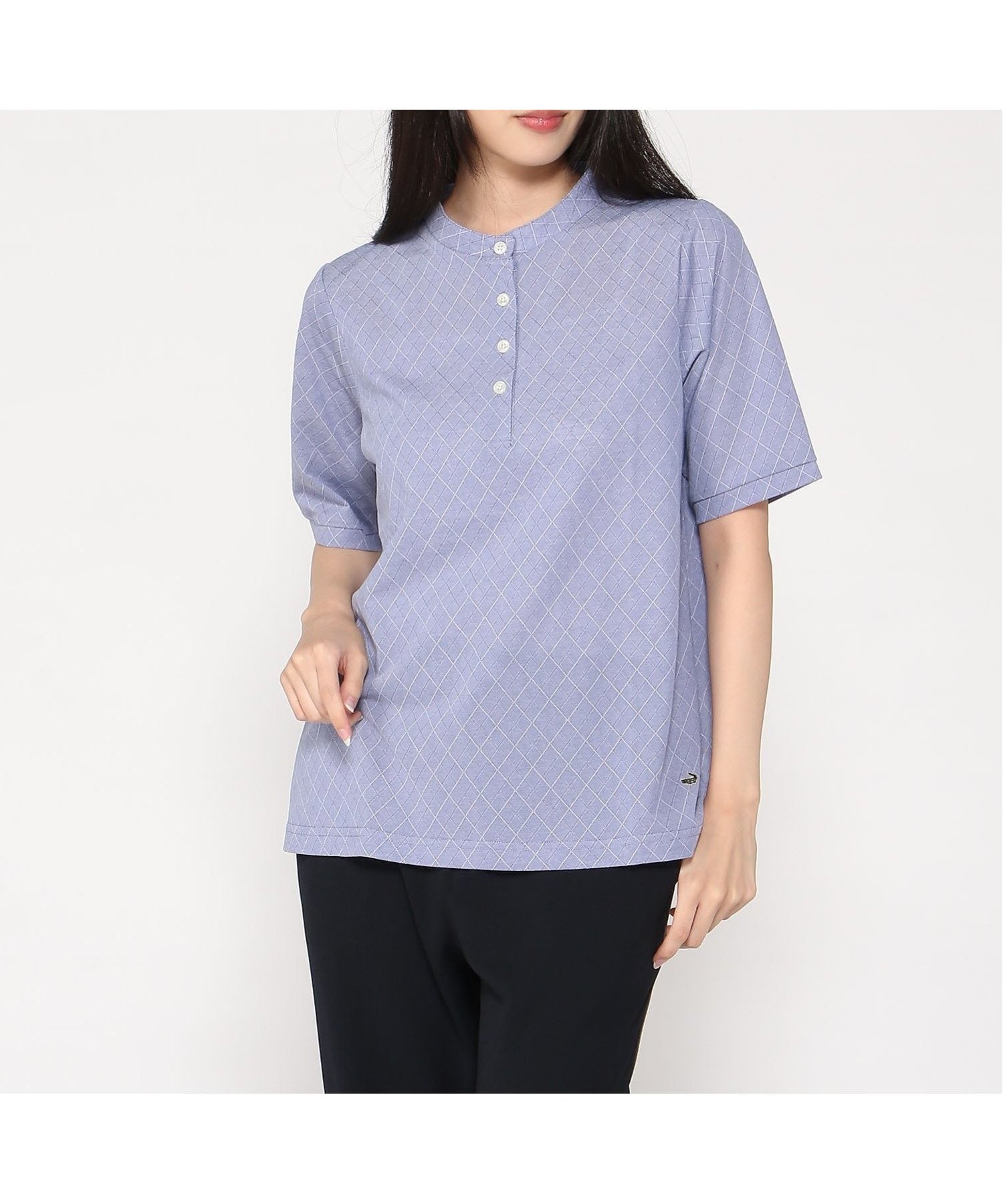 【クロコダイル/CROCODILE】のバンドカラー アーガイル カットソー インテリア・キッズ・メンズ・レディースファッション・服の通販 founy(ファニー) 　ファッション　Fashion　レディースファッション　Fashion for Women　トップス・カットソー　Cut & Sew Tops　カットソー・ベーシックTシャツ　Cut-and-Sewn Tops / Stretch Tees & Basics　カットソー　Cut and Sewn Top　エレガント 上品　Elegant　ダルブルー|ID: prp329100004647642 ipo3291000000033550353