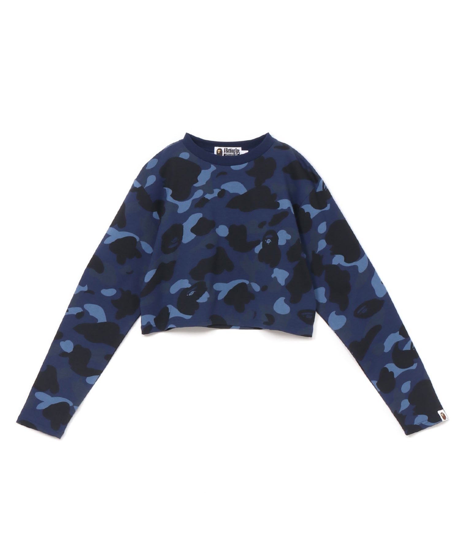 【ア ベイシング エイプ/A BATHING APE】のCOLOR CAMO CROPPED LS TEE L インテリア・キッズ・メンズ・レディースファッション・服の通販 founy(ファニー) 　ファッション　Fashion　レディースファッション　Fashion for Women　クロップド　Cropped, Short Length　スリーブ　Sleeve, Long Sleeve / Short Sleeve　プリント　Print, Printed Pattern　ロング　Long, Long-Length　NAVY|ID: prp329100004647679 ipo3291000000033550722