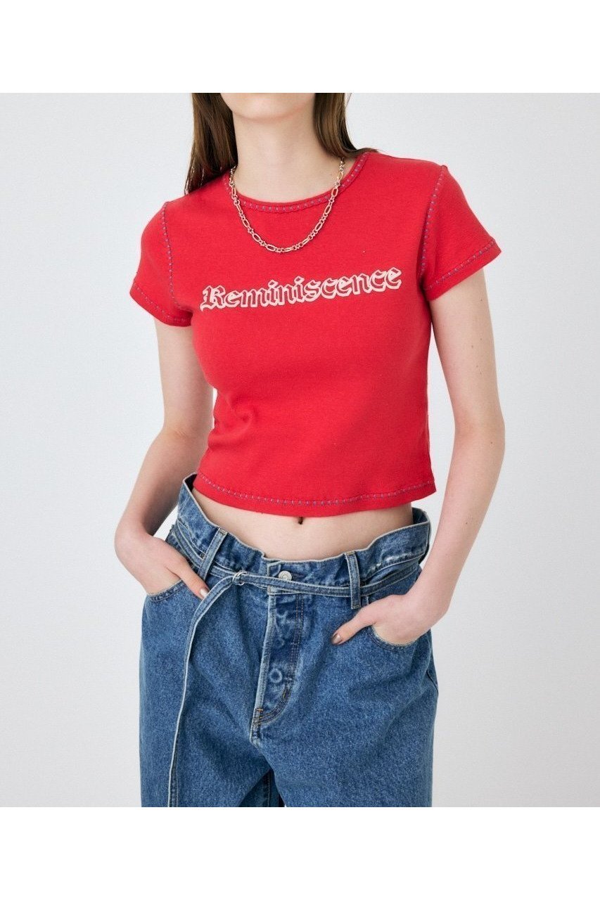 【マウジー/moussy】のCONTRAST ステッチ Tシャツ インテリア・キッズ・メンズ・レディースファッション・服の通販 founy(ファニー) 　ファッション　Fashion　レディースファッション　Fashion for Women　トップス・カットソー　Cut & Sew Tops　シャツ・ブラウス・オフィスカジュアル　Elegant Blouses & Button-Ups　ロングTシャツ・Tシャツ　Longline T-Shirts & Tees　インナー　Innerwear　クラシック　Classic, Timeless Style　ジャケット　Jacket, Outerwear　ネップ　Nepp, Slub Yarn　ハンド　Hand, Handmade　ボトム　Bottoms, Lower Wear　ヴィンテージ　Vintage Style　RED|ID: prp329100004647874 ipo3291000000033553874