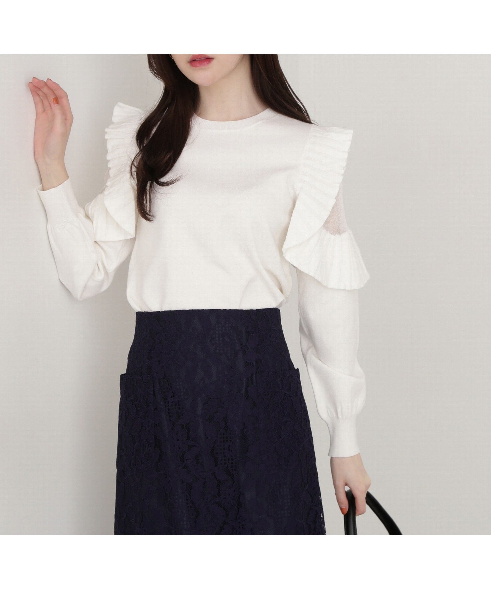 【プロポーション ボディドレッシング/PROPORTION BODY DRESSING】のラッフルスリーブニット インテリア・キッズ・メンズ・レディースファッション・服の通販 founy(ファニー) 　ファッション　Fashion　レディースファッション　Fashion for Women　トップス・カットソー　Cut & Sew Tops　ニット　Knit Tops & Sweaters　おすすめ　Recommended / Our Picks　シアー　Sheer, See-Through　ラッフル　Ruffle, Frill　エクリュ1|ID: prp329100004647909 ipo3291000000033554771