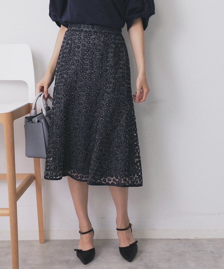 【インデックス/INDEX】のチュール小花刺繍切り替えマーメイドスカート【洗濯機可・抗ピル】 インテリア・キッズ・メンズ・レディースファッション・服の通販 founy(ファニー) 　ファッション　Fashion　レディースファッション　Fashion for Women　スカート　Skirts　サテン　Satin, Glossy Fabric　チュール　Tulip, Tulip Motif　フェミニン　Feminine, Girly　ポケット　Pocket, Pocket Detail　マーメイド　Mermaid, Fishtail Silhouette　エレガント 上品　Elegant　ネイビー|ID: prp329100004647913 ipo3291000000033554846