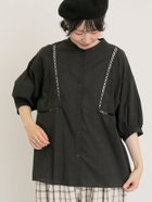 【サマンサモスモス/Samansa Mos2】のレース切替バンドカラーブラウス ブラック|ID: prp329100004647935 ipo3291000000033555192