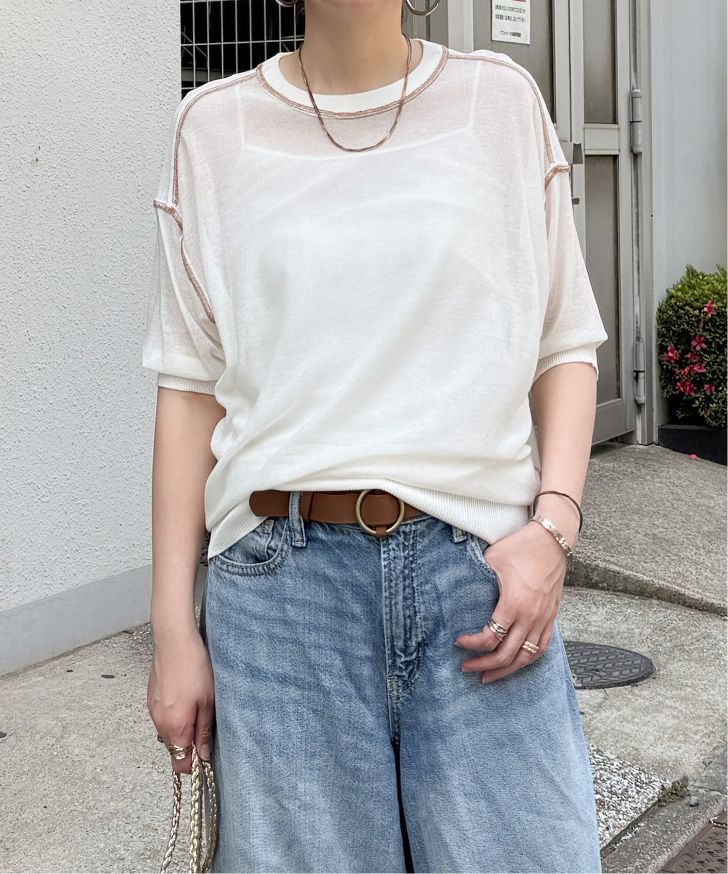 【エルビーシー/LBC】のシアー配色ステッチプルオーバー インテリア・キッズ・メンズ・レディースファッション・服の通販 founy(ファニー) 　ファッション　Fashion　レディースファッション　Fashion for Women　トップス・カットソー　Cut & Sew Tops　カジュアルプルオーバー・ニットトップス　Pullovers & Knit Tops / Casual Pullovers　シアー　Sheer, See-Through　ショルダー　Shoulder, Shoulder Strap　ドロップ　Drop Shoulder, Dropped Style　ベーシック　Basic, Essential　リラックス　Relax, Relaxed Fit　オフホワイト|ID: prp329100004647940 ipo3291000000033555220