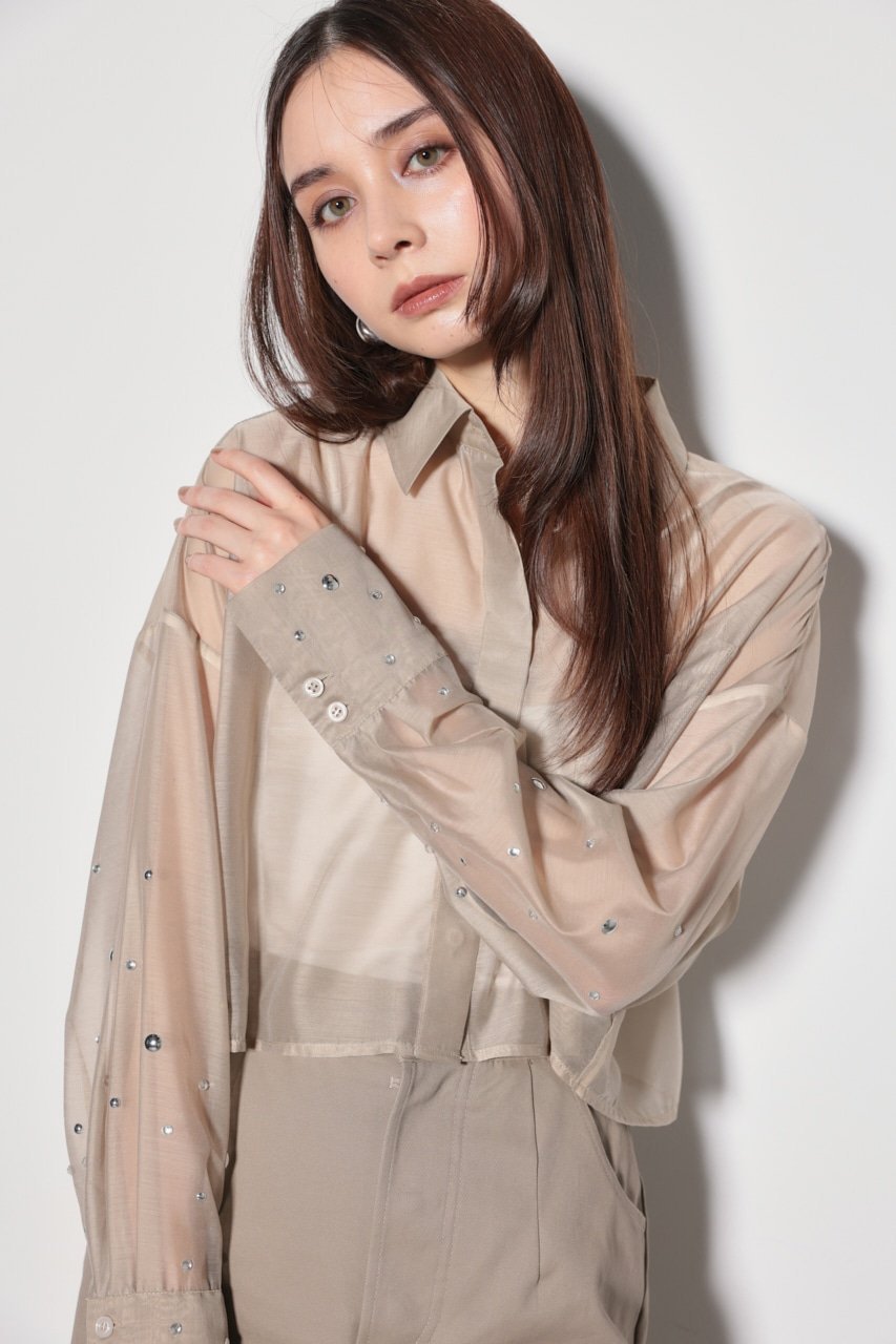 【リエンダ/rienda】のビジュースリーヴシアーシャツ インテリア・キッズ・メンズ・レディースファッション・服の通販 founy(ファニー) 　ファッション　Fashion　レディースファッション　Fashion for Women　トップス・カットソー　Cut & Sew Tops　シャツ・ブラウス・オフィスカジュアル　Elegant Blouses & Button-Ups　オーガンジー　Organza Fabric　ショート　Short, Short Length　フィット　Fit, Slim Fit　長袖　Long Sleeve, Full Sleeve　L/BEG1|ID: prp329100004647968 ipo3291000000033555484