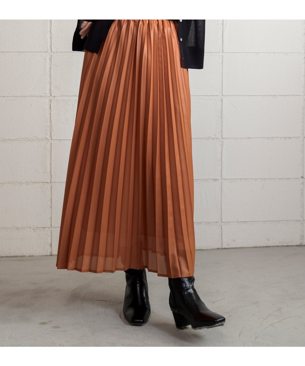 【バブ ブージュルード/Bab Bou Jeloud】のレザーライクチンツ加工スカート インテリア・キッズ・メンズ・レディースファッション・服の通販 founy(ファニー) 　ファッション　Fashion　レディースファッション　Fashion for Women　スカート　Skirts　おすすめ　Recommended / Our Picks　シフォン　Chiffon, Lightweight Fabric　ジョーゼット　Georgette, Semi-Sheer Fabric　プリーツ　Pleats, Pleated　ボトム　Bottoms, Lower Wear　再入荷　Restock / Back in Stock　秋　Autumn　テラコッタ|ID: prp329100004647969 ipo3291000000033555503