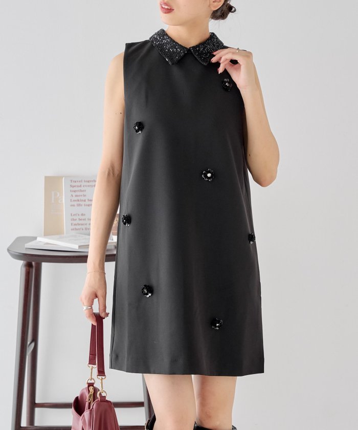 【パルグループ/PAL GROUP】の【Chico】ビジュー襟付きミニワンピース インテリア・キッズ・メンズ・レディースファッション・服の通販 founy(ファニー) https://founy.com/ ファッション Fashion レディースファッション Fashion for Women ワンピース Dresses オケージョン Occasion Wear ジップ Zip, Zipper スパンコール Sequins, Sequin Embellishment ビジュー Bijou, Jewel-like Accent |ID: prp329100004647998 ipo3291000000033555772