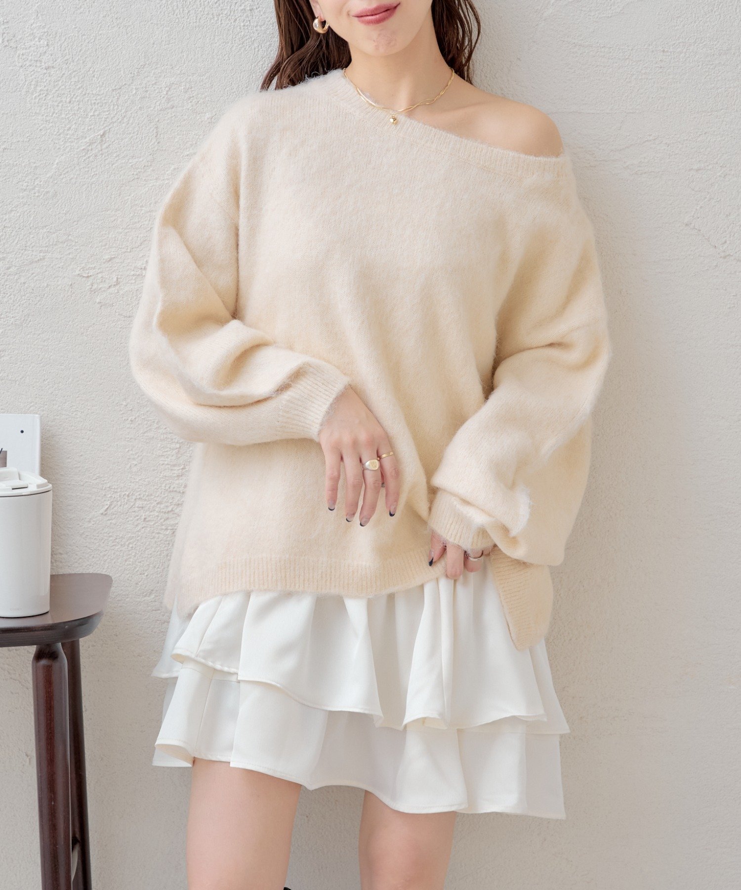 【パルグループ/PAL GROUP】の【Chico】シャギールーズニット×フリルミニワンピースセット インテリア・キッズ・メンズ・レディースファッション・服の通販 founy(ファニー) 　ファッション　Fashion　レディースファッション　Fashion for Women　ワンピース　Dresses　ウェーブ　Wavy Pattern　春　Spring　秋　Autumn　ストレート　Straight, Straight Cut　スリット　Slit, Slit Detail　バランス　Balance, Style Balance　ルーズ　Loose, Oversized　ワンショル　One Shoulder, Asymmetrical　冬　Winter / This Winter　おすすめ　Recommended / Our Picks　夏　Summer　アイボリー|ID: prp329100004648006 ipo3291000000033555819