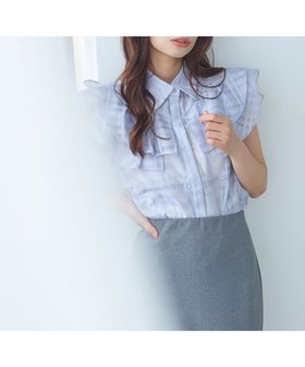 【ミスティ ウーマン/mysty woman】のシアーチェックブラウス 人気、トレンドファッション・服の通販 founy(ファニー) ファッション Fashion レディースファッション Fashion for Women トップス・カットソー Cut & Sew Tops シャツ・ブラウス・オフィスカジュアル Elegant Blouses & Button-Ups クラシカル Classical, Vintage-Inspired シアー Sheer, See-Through ダウン Down, Puffer チェック Check, Plaid, Tartan デニム Denim, Jeans Material フェミニン Feminine, Girly フリル Frill, Ruffle フレア Flare, Flared エレガント 上品 Elegant |ID:prp329100004648026