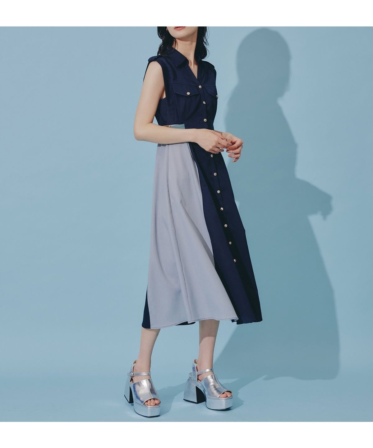 【レディアゼル/REDYAZEL】のカラーブロックベルトシャツワンピース インテリア・キッズ・メンズ・レディースファッション・服の通販 founy(ファニー) 　ファッション　Fashion　レディースファッション　Fashion for Women　ワンピース　Dresses　シャツワンピース / 1枚で着映えコーデ　Shirt Dresses　ベルト&ウエストマーク　Belts & Waist Accessories　スニーカー　Sneakers, Trainers　スリーブ　Sleeve, Long Sleeve / Short Sleeve　バランス　Balance, Style Balance　フレンチ　French, French Style　ネイビー|ID: prp329100004648029 ipo3291000000033555991