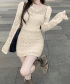 【ミニミニストア/miniministore】の透かし編みニットショートワンピース韓国風 ライトベージュ|ID: prp329100004648031 ipo3291000000033556002