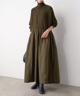 【ビアズリー/BEARDSLEY】のニットコンビギャザーワンピース 人気、トレンドファッション・服の通販 founy(ファニー) ファッション Fashion レディースファッション Fashion for Women ワンピース Dresses アクリル Acrylic Material ギャザー Gathered, Ruffled シンプル Simple, Minimal タートルネック Turtleneck, High Neck バランス Balance, Style Balance ポケット Pocket, Pocket Detail 再入荷 Restock / Back in Stock エレガント 上品 Elegant |ID:prp329100004648037