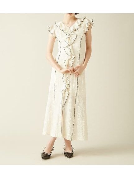 【リリーブラウン/Lily Brown】のカットフリルワンピース インテリア・キッズ・メンズ・レディースファッション・服の通販 founy(ファニー) https://founy.com/ ファッション Fashion レディースファッション Fashion for Women ワンピース Dresses エレガント 上品 Elegant カットソー Cut and Sewn Top スリット Slit, Slit Detail デコルテ Décolleté, Neckline フリル Frill, Ruffle フロント Front, Front Design |ID: prp329100004648043 ipo3291000000033556084