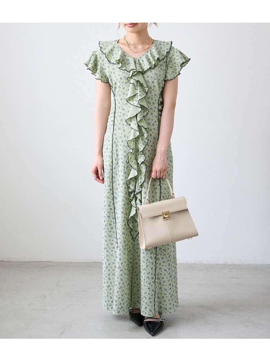 【リリーブラウン/Lily Brown】のカットフリルワンピース インテリア・キッズ・メンズ・レディースファッション・服の通販 founy(ファニー) 　ファッション　Fashion　レディースファッション　Fashion for Women　ワンピース　Dresses　エレガント 上品　Elegant　カットソー　Cut and Sewn Top　スリット　Slit, Slit Detail　デコルテ　Décolleté, Neckline　フリル　Frill, Ruffle　フロント　Front, Front Design　GRN[024]|ID: prp329100004648043 ipo3291000000033556088