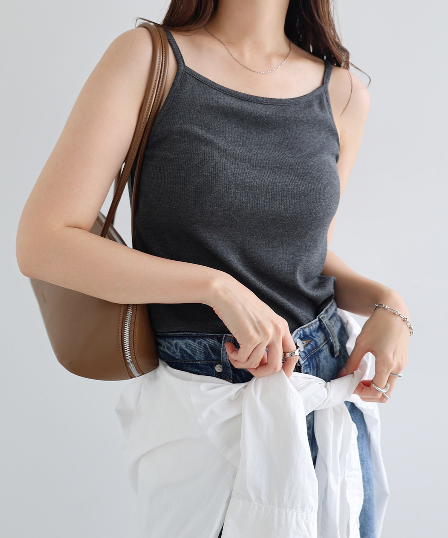 【アンドミー/andme】のテレコリブ カップ付き キャミソール トップス インテリア・キッズ・メンズ・レディースファッション・服の通販 founy(ファニー) 　ファッション　Fashion　レディースファッション　Fashion for Women　トップス・カットソー　Cut & Sew Tops　キャミソール&ノースリーブ　Camisoles & Sleeveless Tops　インナー　Innerwear　キャミソール　Camisole, Spaghetti Strap Top　シンプル　Simple, Minimal　フィット　Fit, Slim Fit　ロング　Long, Long-Length　杢チャコールグレー|ID: prp329100004648062 ipo3291000000033556321