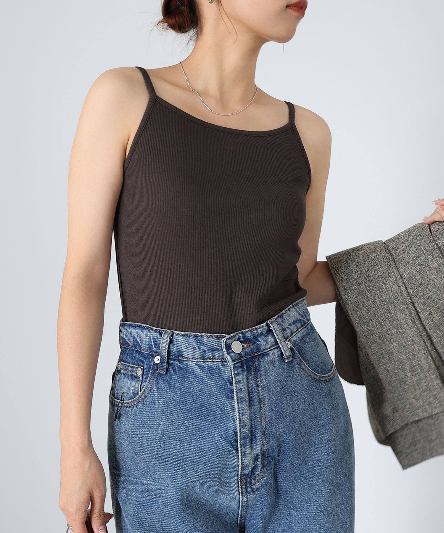 【アンドミー/andme】のテレコリブ カップ付き キャミソール トップス インテリア・キッズ・メンズ・レディースファッション・服の通販 founy(ファニー) 　ファッション　Fashion　レディースファッション　Fashion for Women　トップス・カットソー　Cut & Sew Tops　キャミソール&ノースリーブ　Camisoles & Sleeveless Tops　インナー　Innerwear　キャミソール　Camisole, Spaghetti Strap Top　シンプル　Simple, Minimal　フィット　Fit, Slim Fit　ロング　Long, Long-Length　ブラウン|ID: prp329100004648062 ipo3291000000033556322