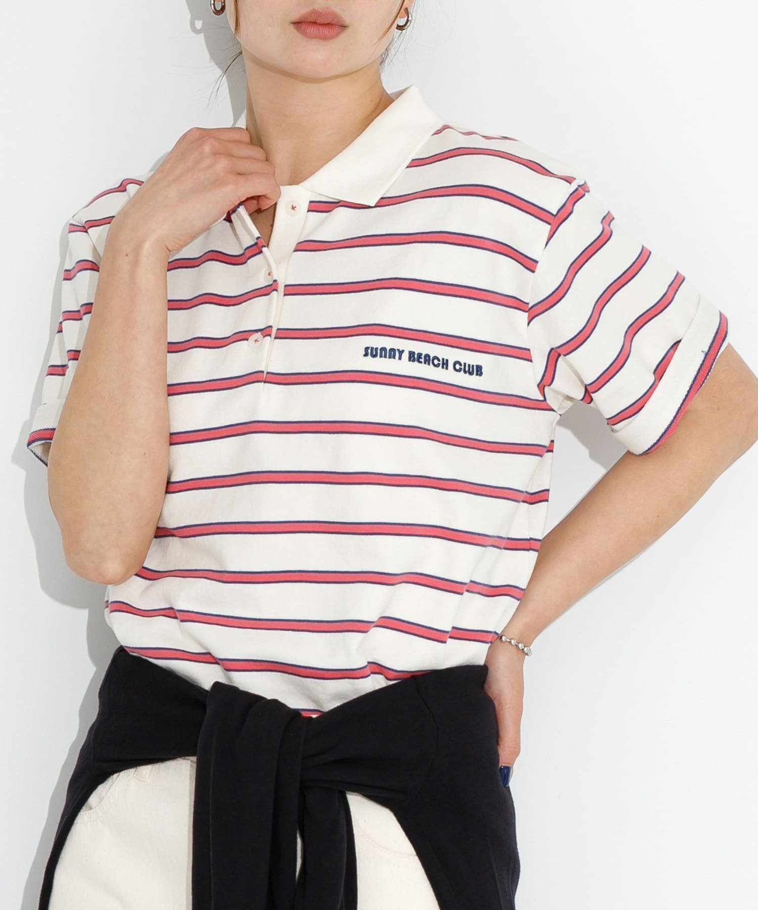 【サニーレーベル/Sonny Label / URBAN RESEARCH】のメッセージボーダーポロシャツ インテリア・キッズ・メンズ・レディースファッション・服の通販 founy(ファニー) 　ファッション　Fashion　レディースファッション　Fashion for Women　トップス・カットソー　Cut & Sew Tops　シャツ・ブラウス・オフィスカジュアル　Elegant Blouses & Button-Ups　ポロシャツ・きれいめカジュアル　Smart-Casual Polo Tops　2025年　2025　2025春夏・S/S　Spring/Summer 2025 SS25　おすすめ　Recommended / Our Picks　デニム　Denim, Jeans Material　トレンド　Trend, Trending Now　ボックス　Boxy, Box Shape　ボーダー　Border, Stripe　ポロシャツ　Polo Shirt, Collared Tee　ワイド　Wide, Wide Fit　今季　This Season, Current Season　夏　Summer　S/S・春夏　SS, Spring/Summer, Warm Season　長袖　Long Sleeve, Full Sleeve　オフ|ID: prp329100004648067 ipo3291000000033556367