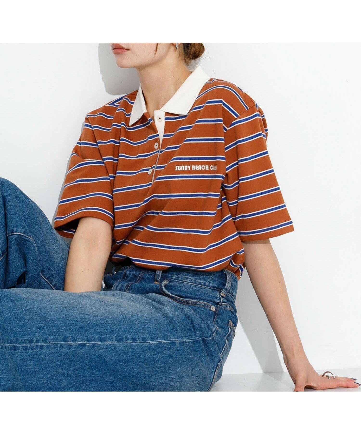【サニーレーベル/Sonny Label / URBAN RESEARCH】のメッセージボーダーポロシャツ インテリア・キッズ・メンズ・レディースファッション・服の通販 founy(ファニー) 　ファッション　Fashion　レディースファッション　Fashion for Women　トップス・カットソー　Cut & Sew Tops　シャツ・ブラウス・オフィスカジュアル　Elegant Blouses & Button-Ups　ポロシャツ・きれいめカジュアル　Smart-Casual Polo Tops　2025年　2025　2025春夏・S/S　Spring/Summer 2025 SS25　おすすめ　Recommended / Our Picks　デニム　Denim, Jeans Material　トレンド　Trend, Trending Now　ボックス　Boxy, Box Shape　ボーダー　Border, Stripe　ポロシャツ　Polo Shirt, Collared Tee　ワイド　Wide, Wide Fit　今季　This Season, Current Season　夏　Summer　S/S・春夏　SS, Spring/Summer, Warm Season　長袖　Long Sleeve, Full Sleeve　ブラウン|ID: prp329100004648067 ipo3291000000033556368