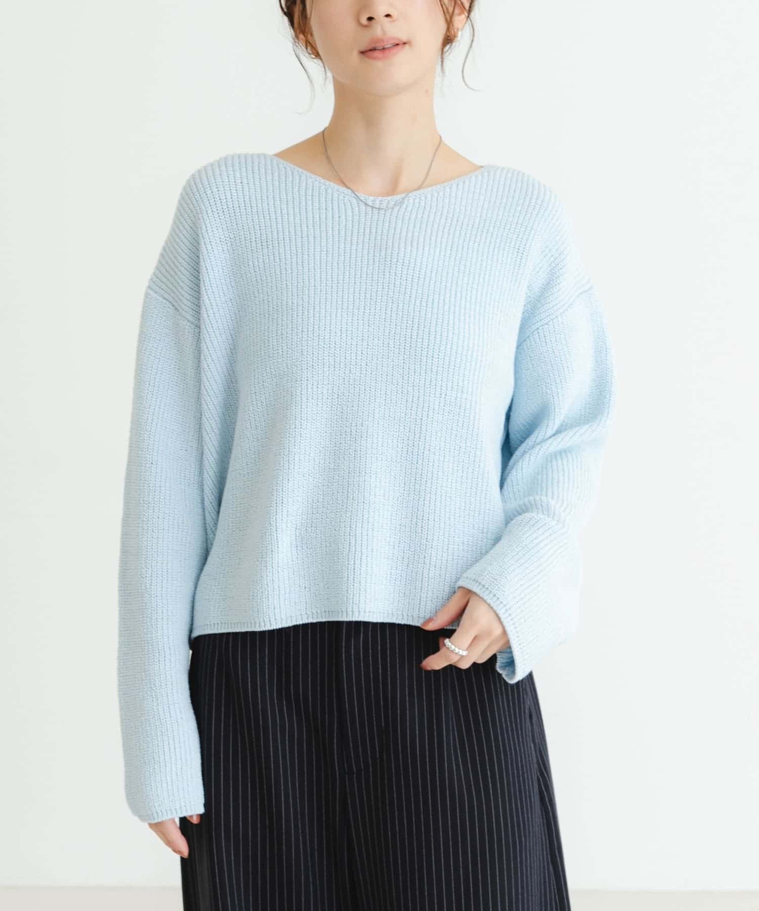 【アーバンリサーチ/URBAN RESEARCH】のテープヤーンVネック畦ニット インテリア・キッズ・メンズ・レディースファッション・服の通販 founy(ファニー) 　ファッション　Fashion　レディースファッション　Fashion for Women　トップス・カットソー　Cut & Sew Tops　ニット　Knit Tops & Sweaters　Vネックトップス　V-Neck Tops / V-Cut Neckline Shirts　2025年　2025　2025春夏・S/S　Spring/Summer 2025 SS25　シンプル　Simple, Minimal　デニム　Denim, Jeans Material　フレア　Flare, Flared　ベーシック　Basic, Essential　夏　Summer　S/S・春夏　SS, Spring/Summer, Warm Season　畦　Ribbed Knit　L.BLUE|ID: prp329100004648075 ipo3291000000033556566