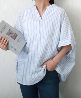 【リベルモア/libelle more】の【抗菌・UVカット・吸水速乾】「やわさらリネン」ストライプバンドカラーシャツ 人気、トレンドファッション・服の通販 founy(ファニー) ファッション Fashion レディースファッション Fashion for Women トップス・カットソー Cut & Sew Tops シャツ・ブラウス・オフィスカジュアル Elegant Blouses & Button-Ups 吸水 Absorbent, Quick-Dry 抗菌 Antibacterial, Bacteria-Resistant スキッパー Skipper, Open Collar ストライプ Stripe, Striped Pattern なめらか Smooth, Silky Texture 人気 Popular, Best Seller フロント Front, Front Design ポケット Pocket, Pocket Detail リネン Linen, Linen Fabric 夏 Summer ビジネス 仕事 通勤 Business / Work / Commuting |ID:prp329100004648082