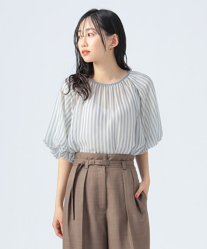 【ビームス ハート/BEAMS HEART】のシアー ストライプ バルーン ブラウス インテリア・キッズ・メンズ・レディースファッション・服の通販 founy(ファニー) https://founy.com/ ファッション Fashion レディースファッション Fashion for Women トップス・カットソー Cut & Sew Tops シャツ・ブラウス・オフィスカジュアル Elegant Blouses & Button-Ups ギャザー Gathered, Ruffled シアー Sheer, See-Through シンプル Simple, Minimal ストライプ Stripe, Striped Pattern タイトスカート Pencil Skirt, Tight Skirt バルーン Balloon, Balloon Silhouette パイピング Piping, Trim Design フェミニン Feminine, Girly ワイド Wide, Wide Fit エレガント 上品 Elegant |ID: prp329100004648111 ipo3291000000033557099