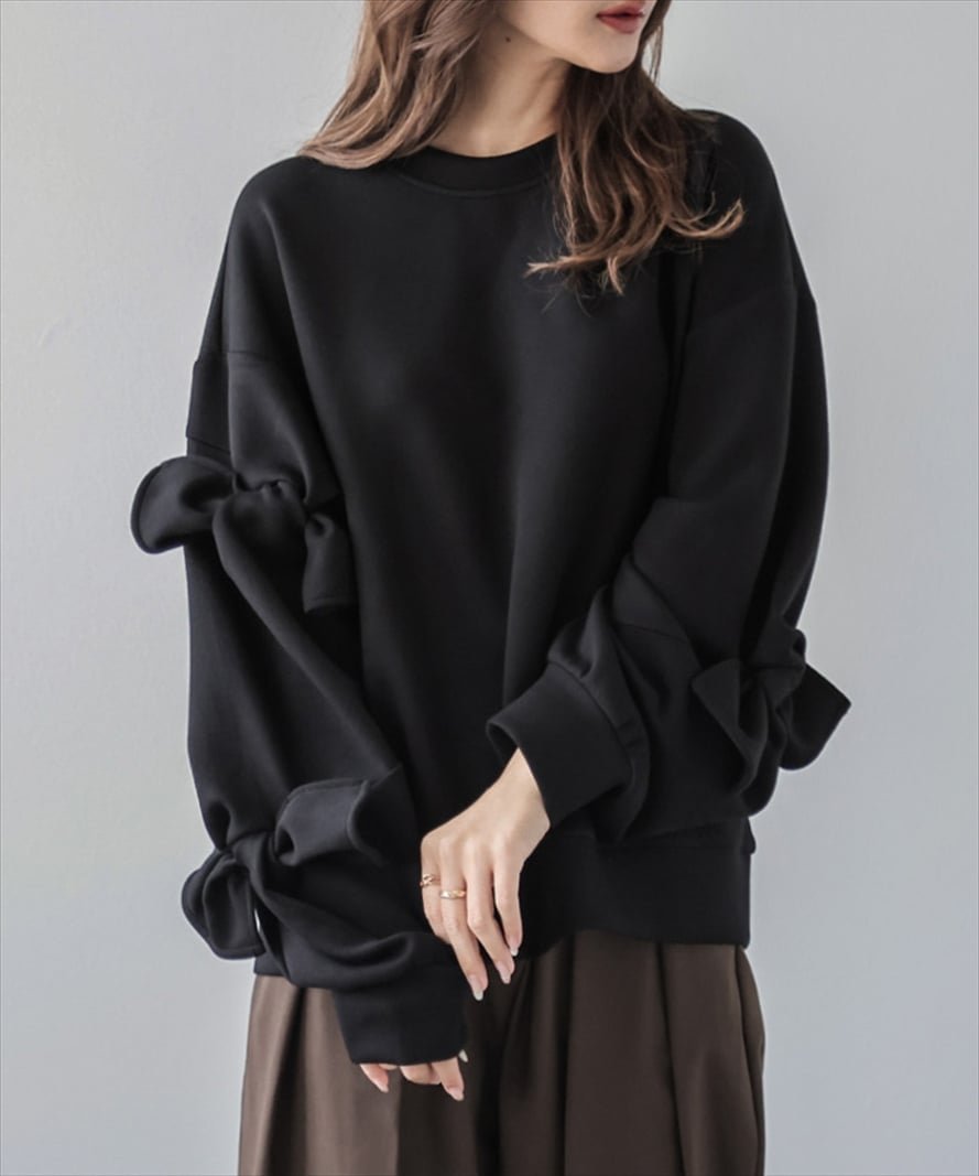 【ラジュール/Lajour】の立体リボンデザインプルオーバー インテリア・キッズ・メンズ・レディースファッション・服の通販 founy(ファニー) 　ファッション　Fashion　レディースファッション　Fashion for Women　トップス・カットソー　Cut & Sew Tops　カジュアルプルオーバー・ニットトップス　Pullovers & Knit Tops / Casual Pullovers　ショルダー　Shoulder, Shoulder Strap　スウェット / スエット　Sweatshirt, Sweatwear　スリーブ　Sleeve, Long Sleeve / Short Sleeve　タイトスカート　Pencil Skirt, Tight Skirt　トレンド　Trend, Trending Now　ドロップ　Drop Shoulder, Dropped Style　リボン　Ribbon, Bow　リラックス　Relax, Relaxed Fit　ワイド　Wide, Wide Fit　ブラック|ID: prp329100004648123 ipo3291000000033557297